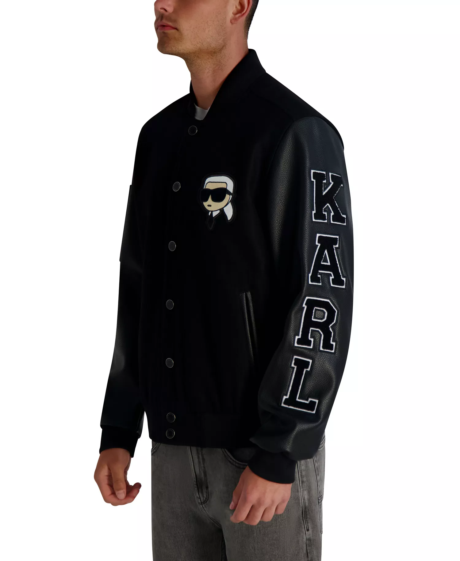 Men's Flat Head Karl Varsity Bomber Jacket - Black - L