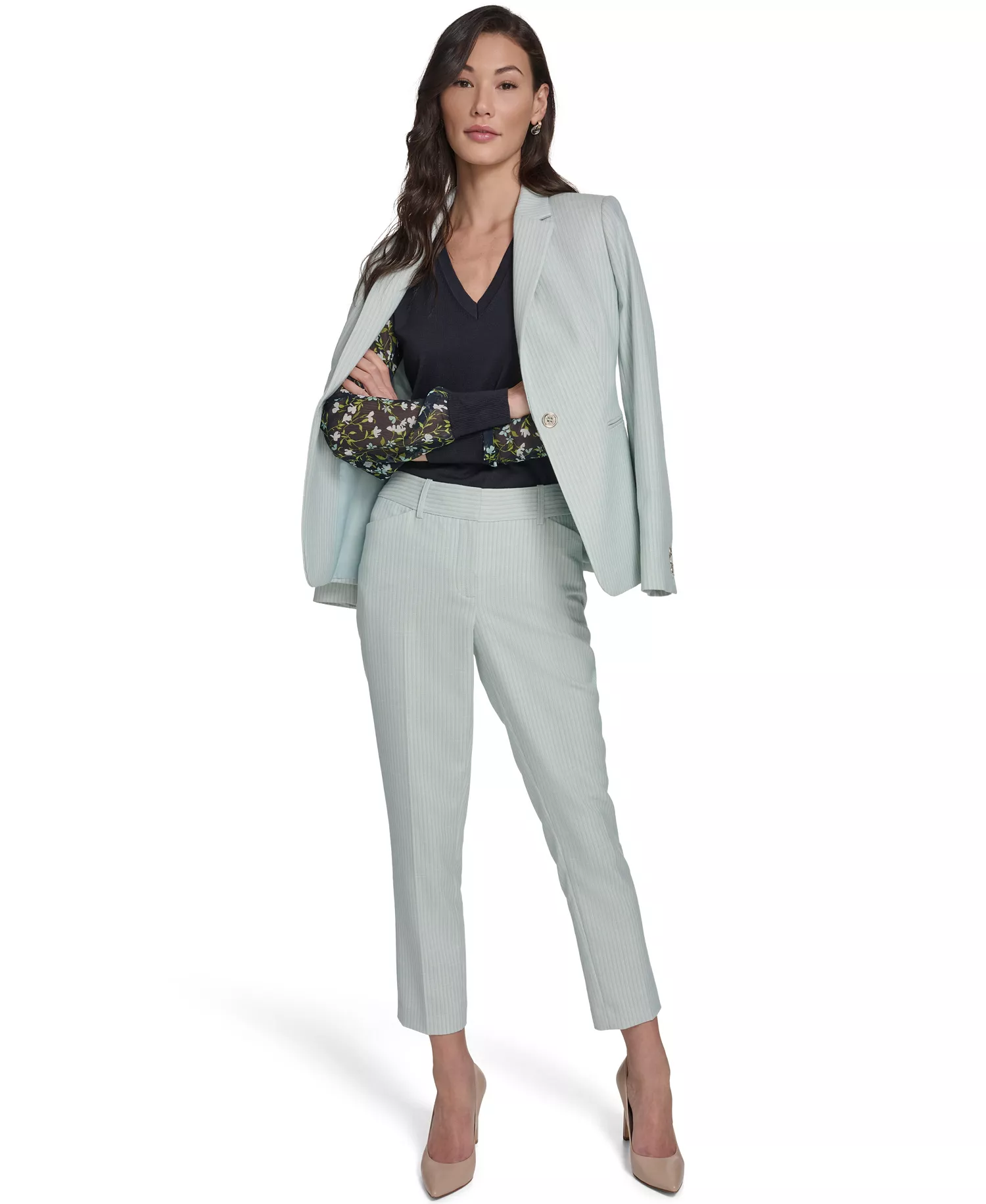 Women's Slim Fit Tonal Stripe Pants - Harbor Gray Multi - 0