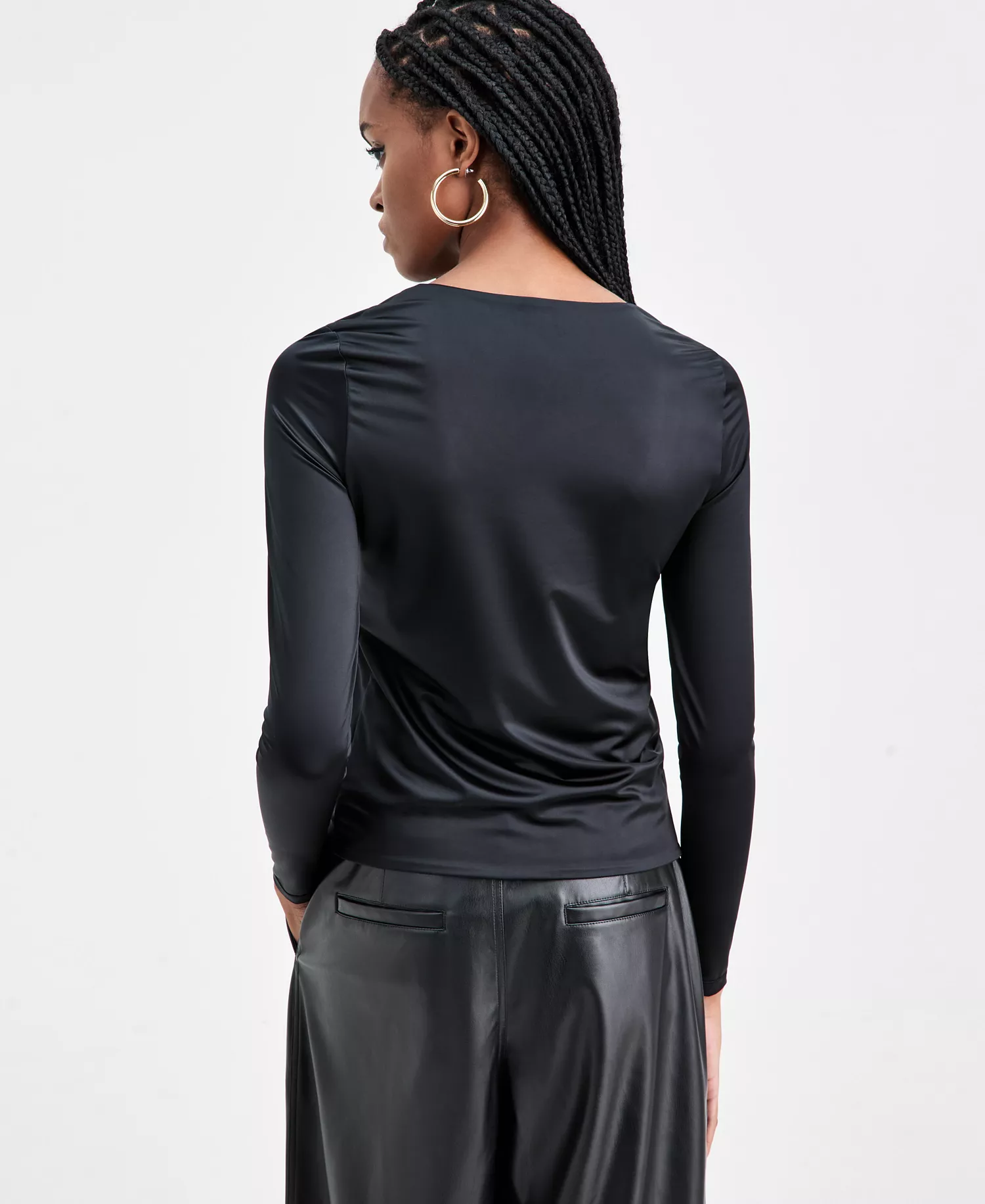 Women's Shine Scoop-Neck Top, Macy's Exclusive - Deep Black - L