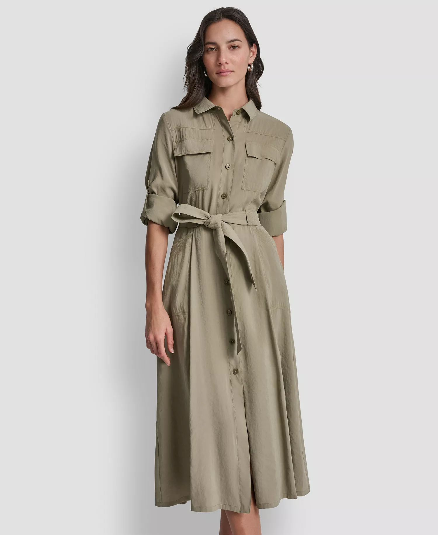 Women's Long-Sleeve Collared Roll Tab Fuji Cargo Dress - Lght Fatigue - L