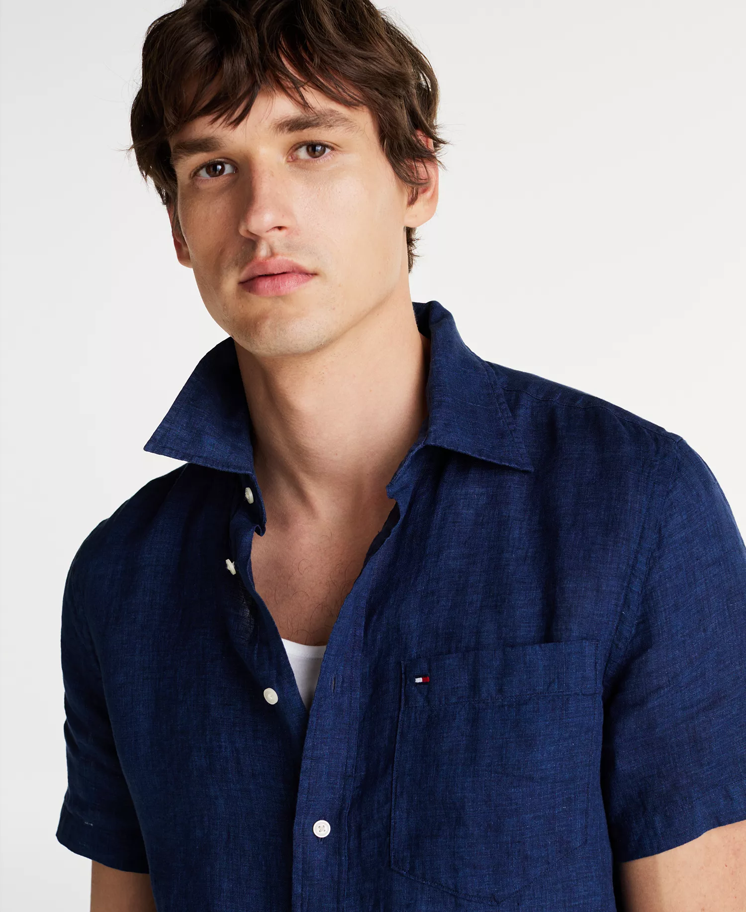 Men's Short-Sleeve Pigment-Dyed Linen Button-Front Shirt - Night Sky - M