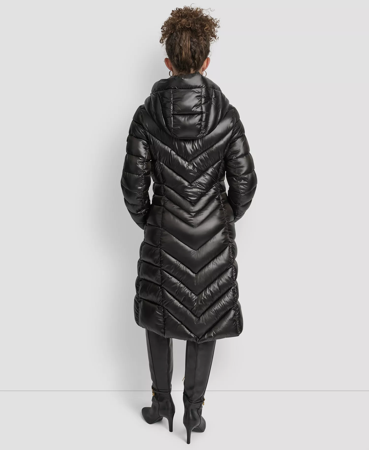 Women's Full-Zip Front Quilted Puffer Coat - Black - L