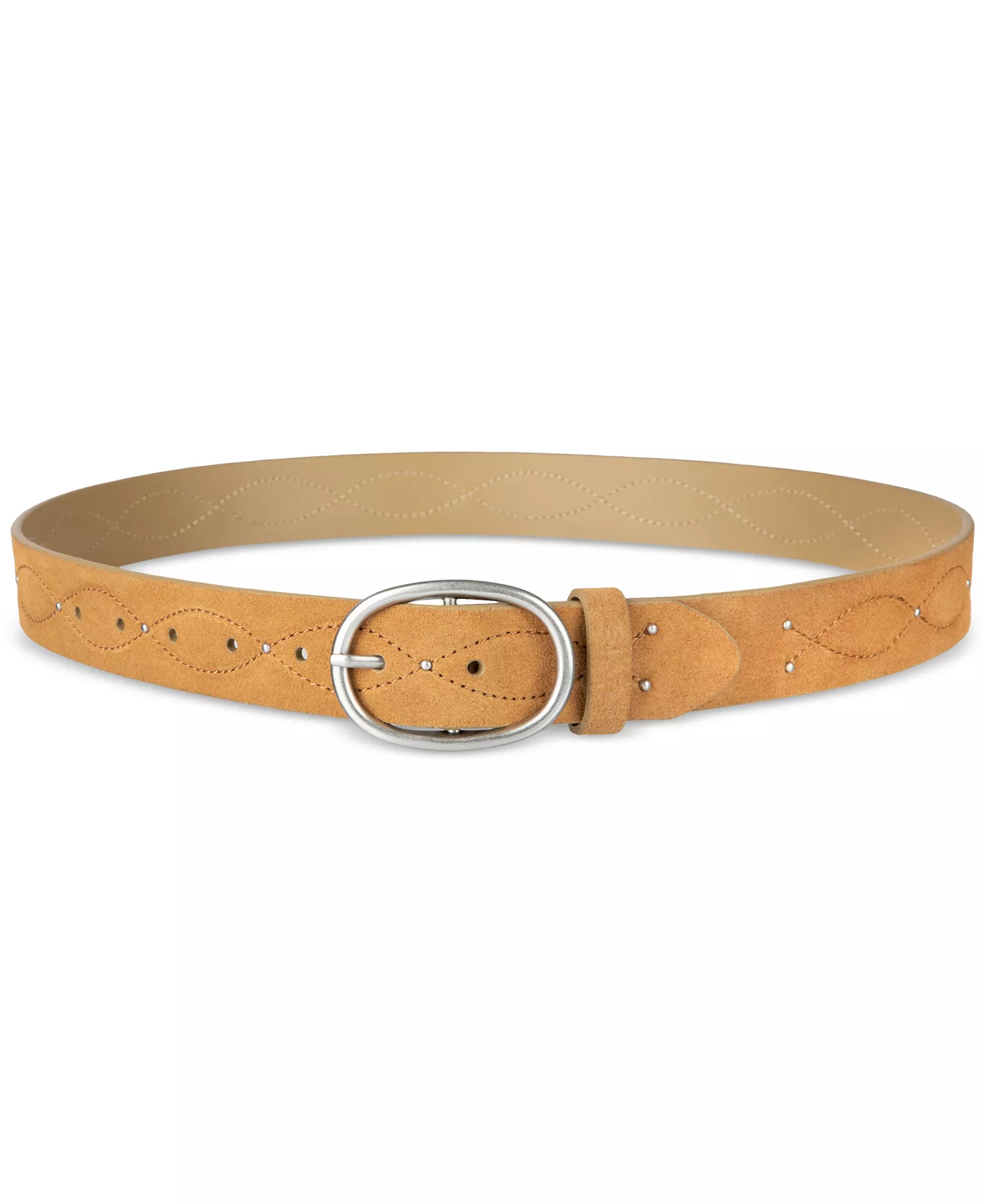 Western Stitched & Studded Suede Belt - Dark Beige - L