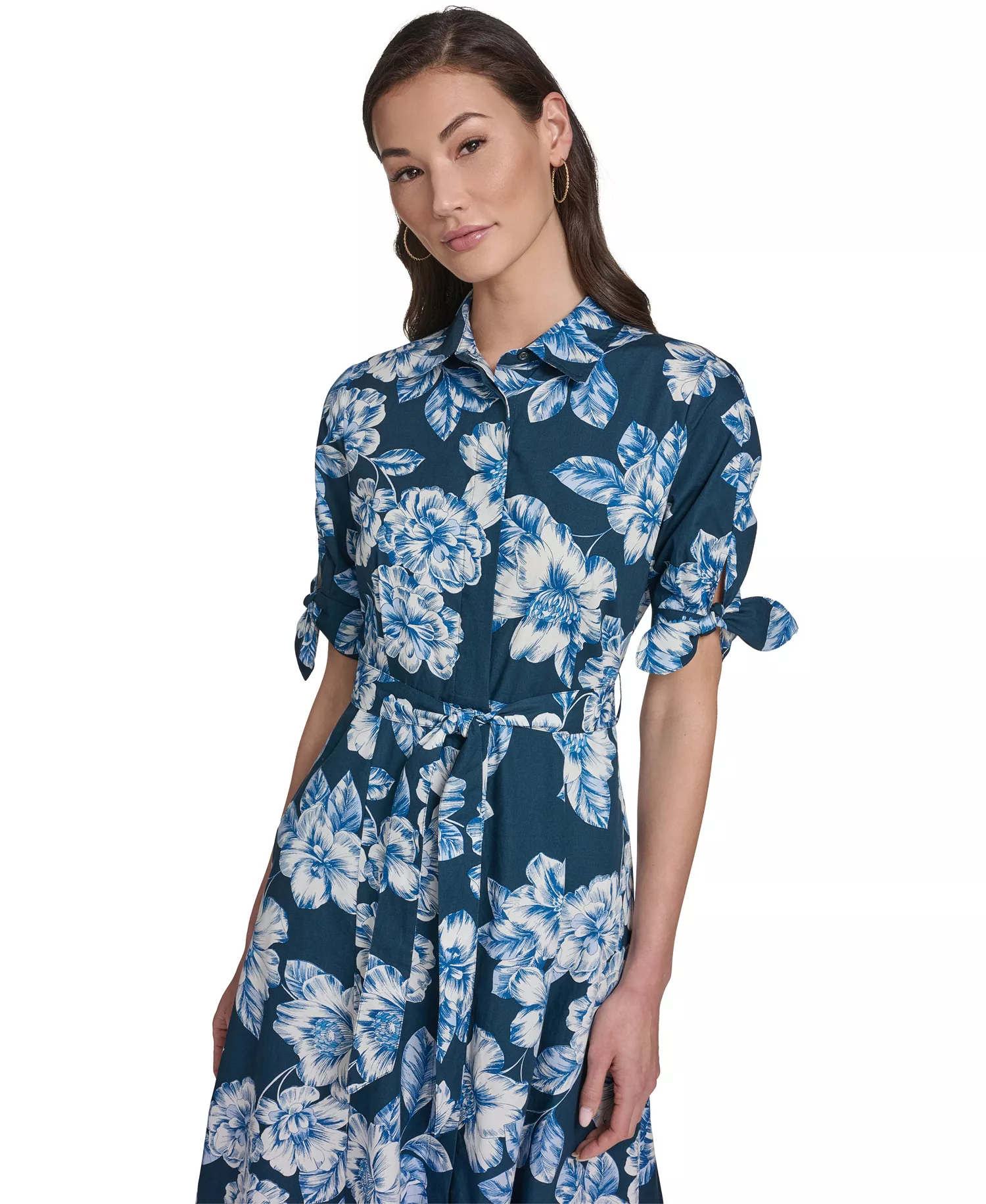 Women's Tie-Sleeve Collared Dress - Indigo Multi - 0P