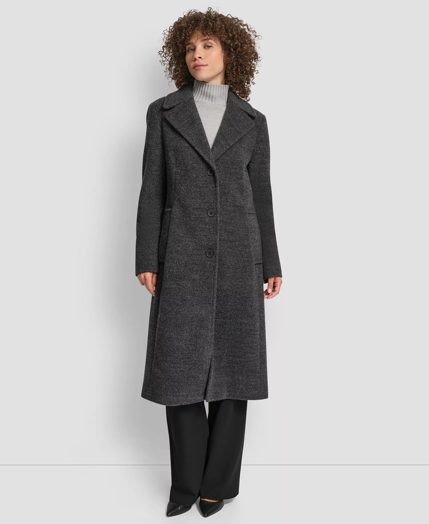 Women's Maxi Boucle Notch Collar Coat - Charcoal - S