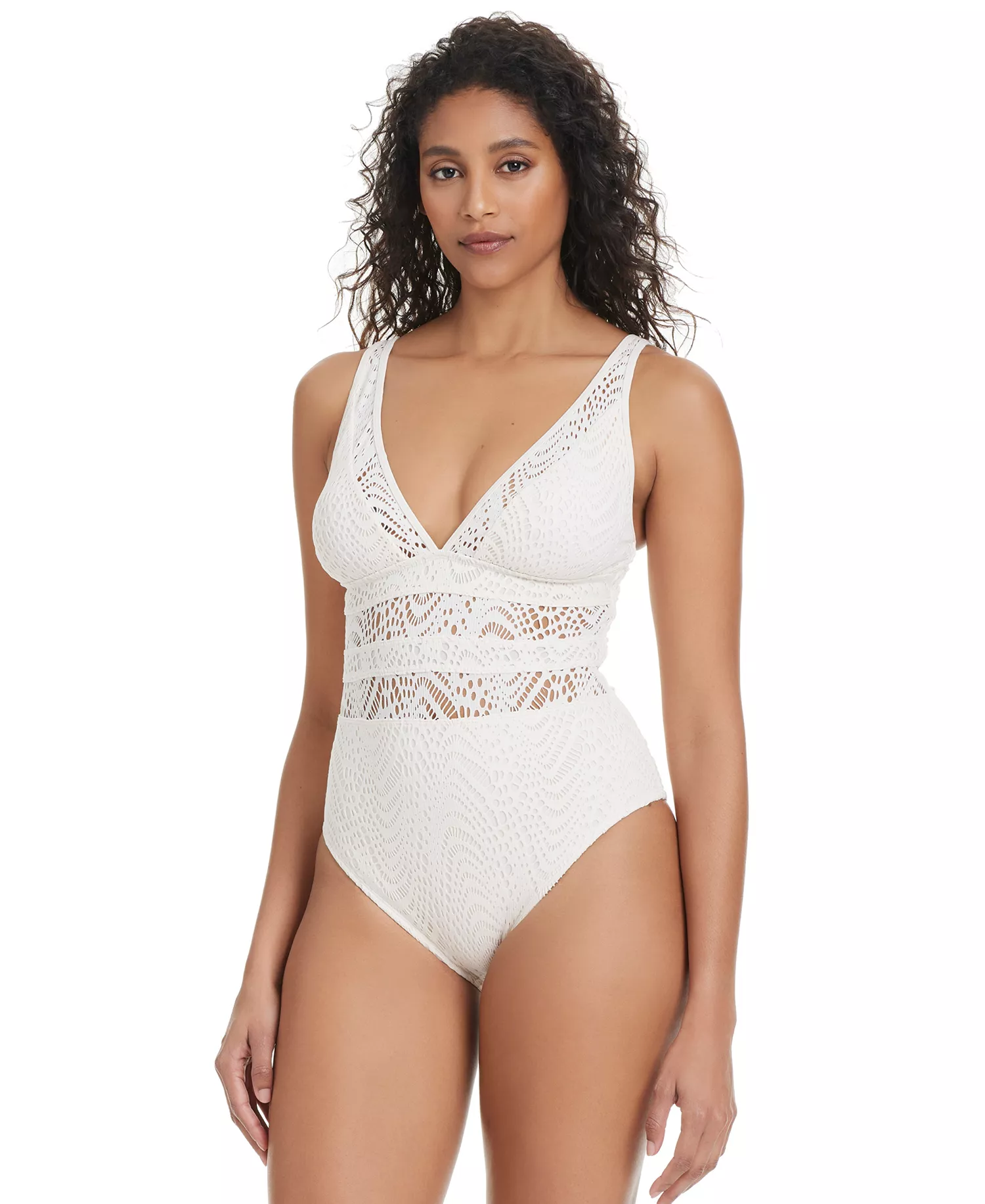 Women's Goddess Crochet One-Piece Swimsuit, Exclusively at Macy's - Costal Ivory - M