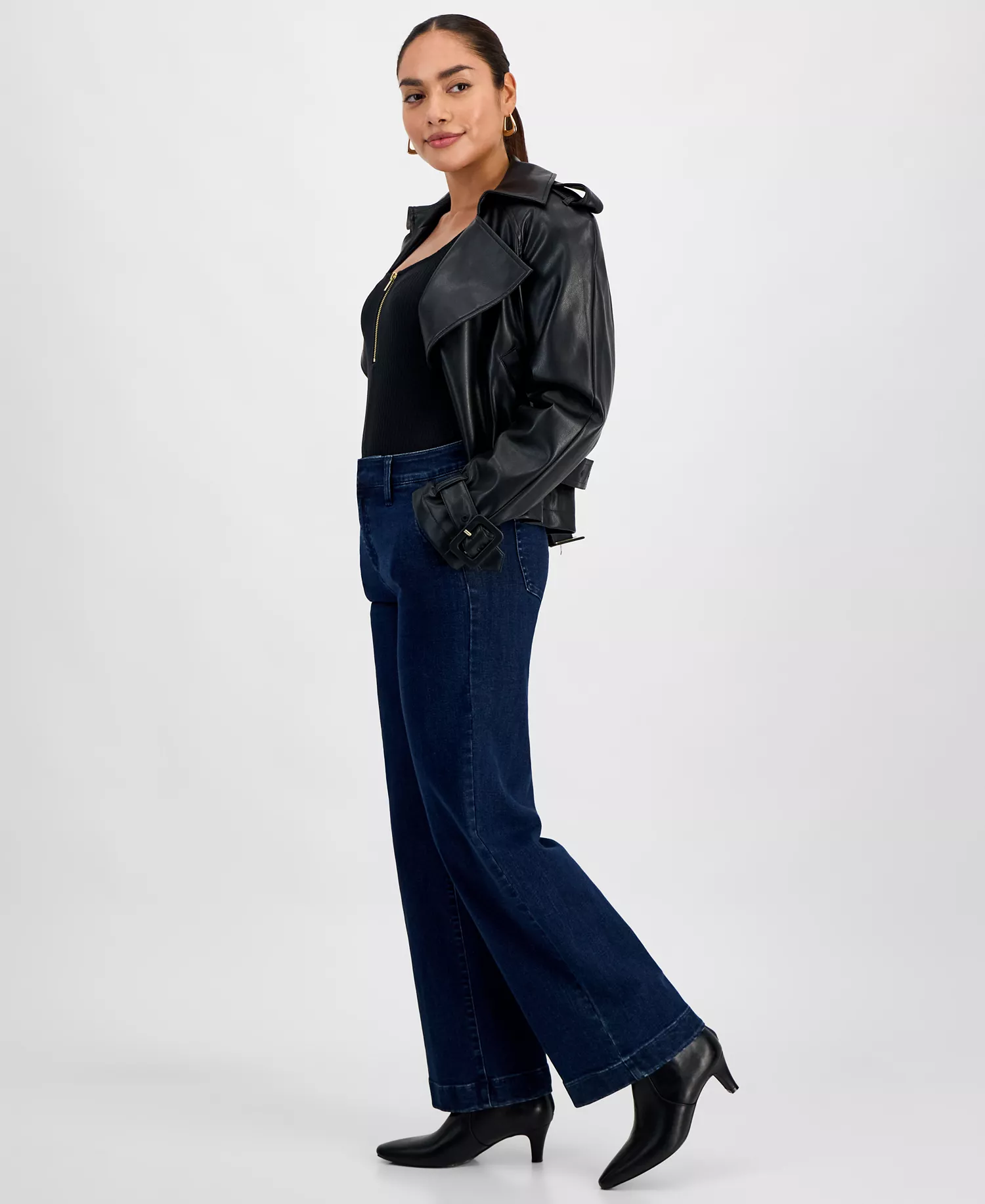 Petite Flat-Front Denim Pants, Created for Macy's - Dark Indigo - 0P