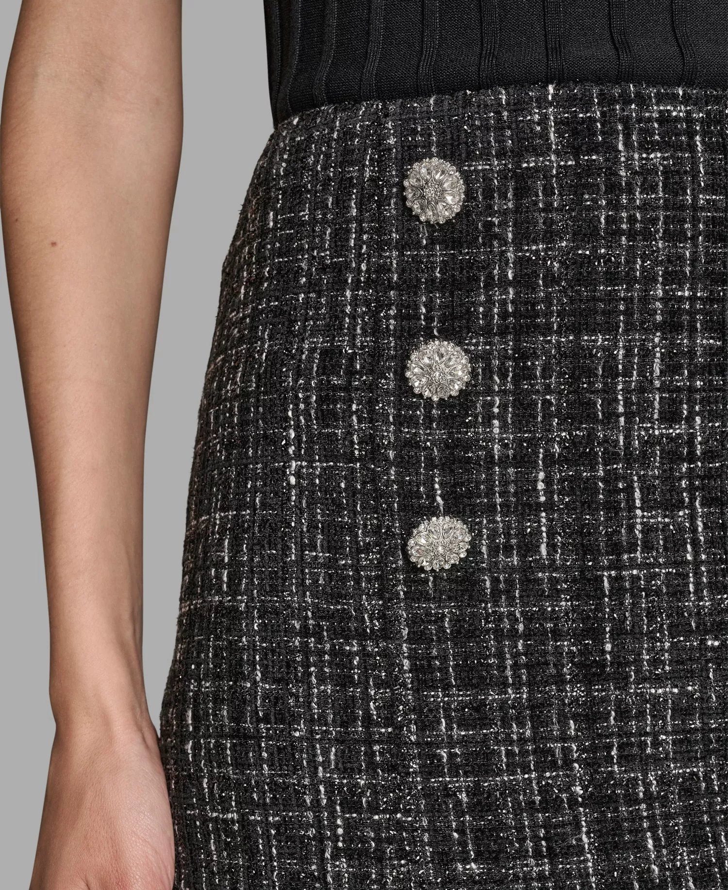 Women's Novelty Button Detail Mini Skirt - Black Multi - 12