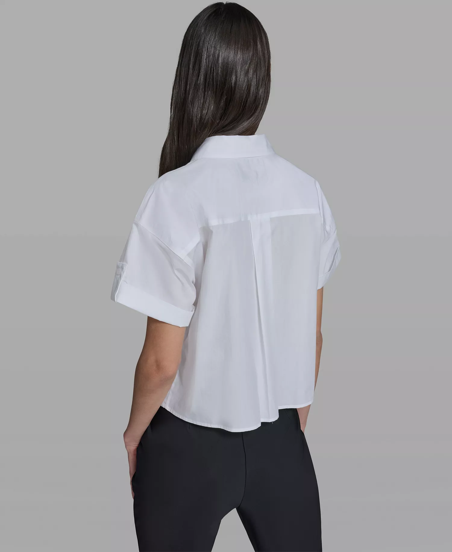 Women's Cropped City Scene Collared Top - White - L