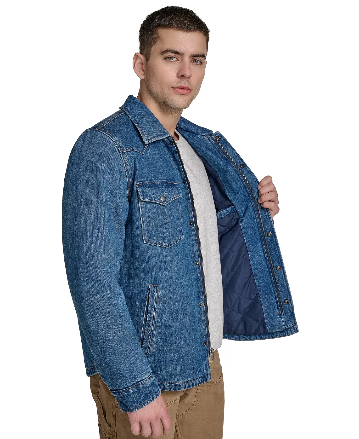 Men's Denim Filled Shacket - Medium Wash Denim - 2XL
