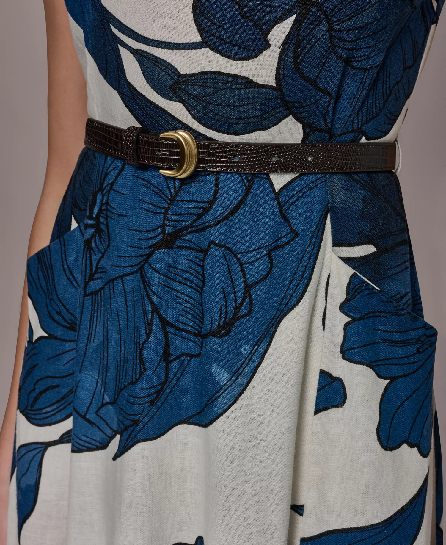 Women's Asymmetrical Neck A-Line Midi Dress - Cream/Nightfall Multi - 10