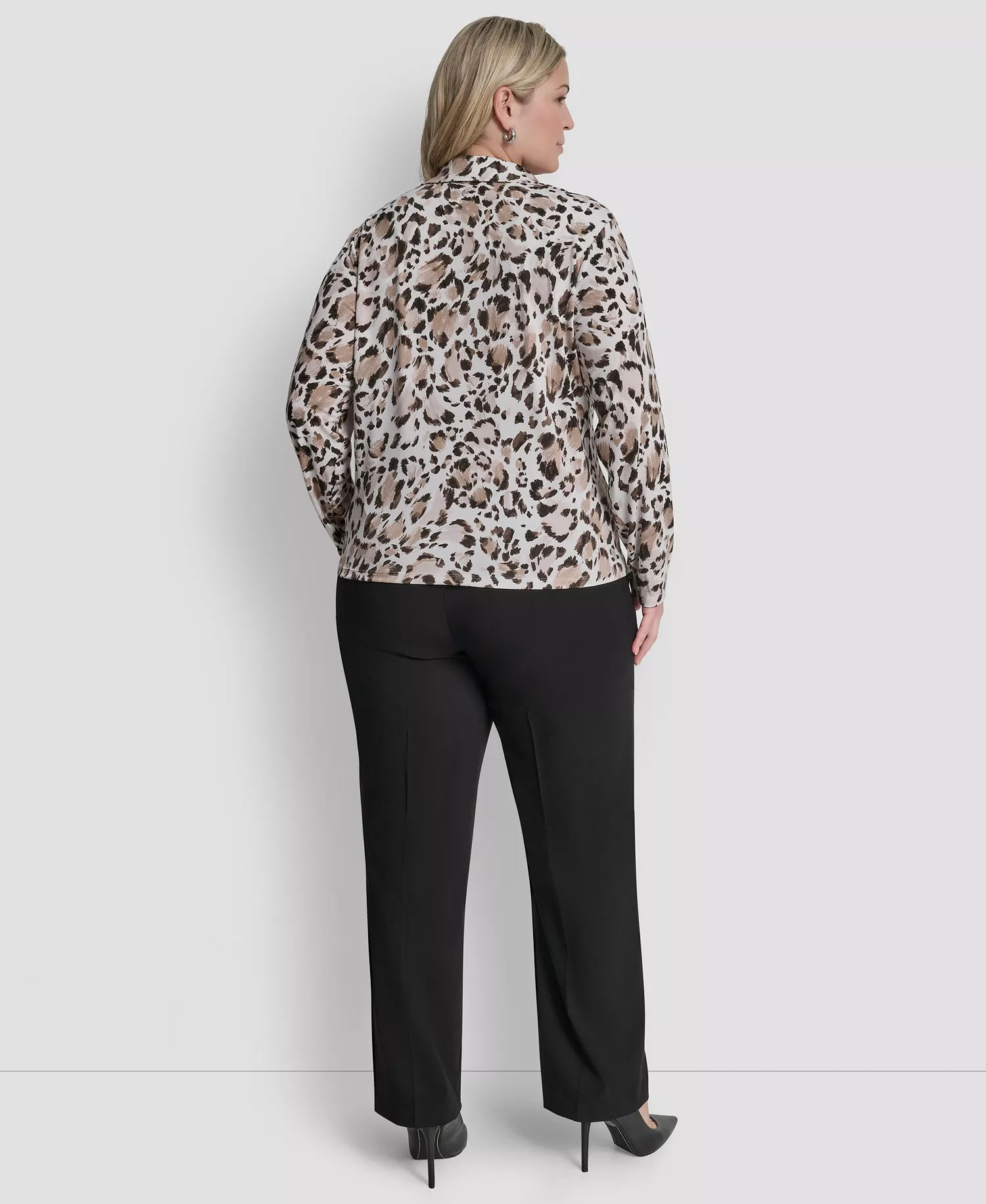 Plus Size Long-Sleeve Knot Front Top - Ivory/Travertine - 1X