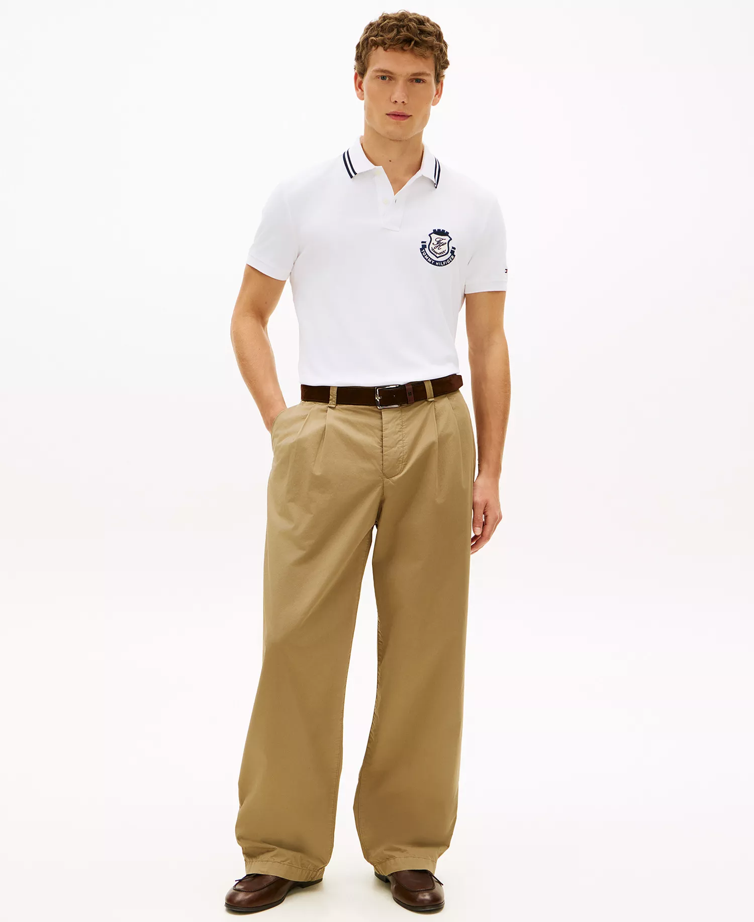 Men's Pique Badge Regular Short-Sleeve Polo Shirt - White - L