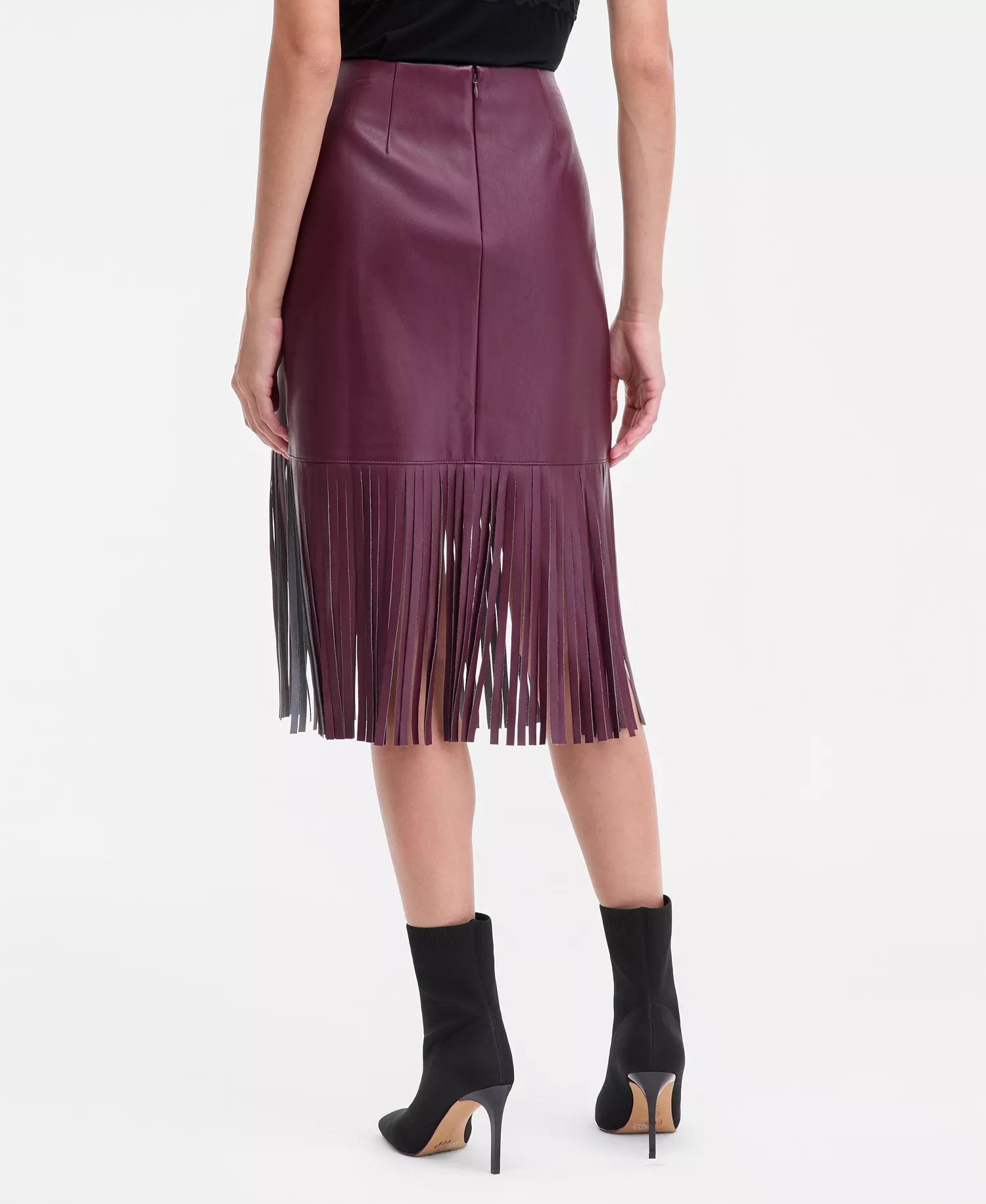 Women's Faux-Leather Fringe-Trim Skirt, Macy's Exclusive  - Port Royale - 0