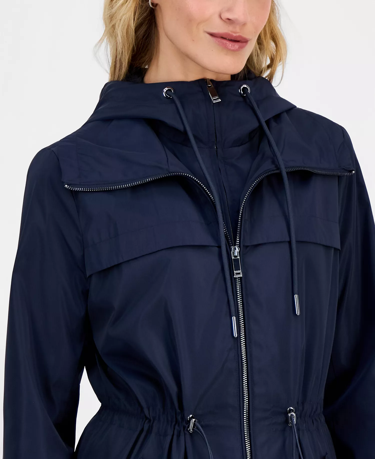 Women's Bibbed Hooded Anorak Coat - DARK SAPPHIRE - L
