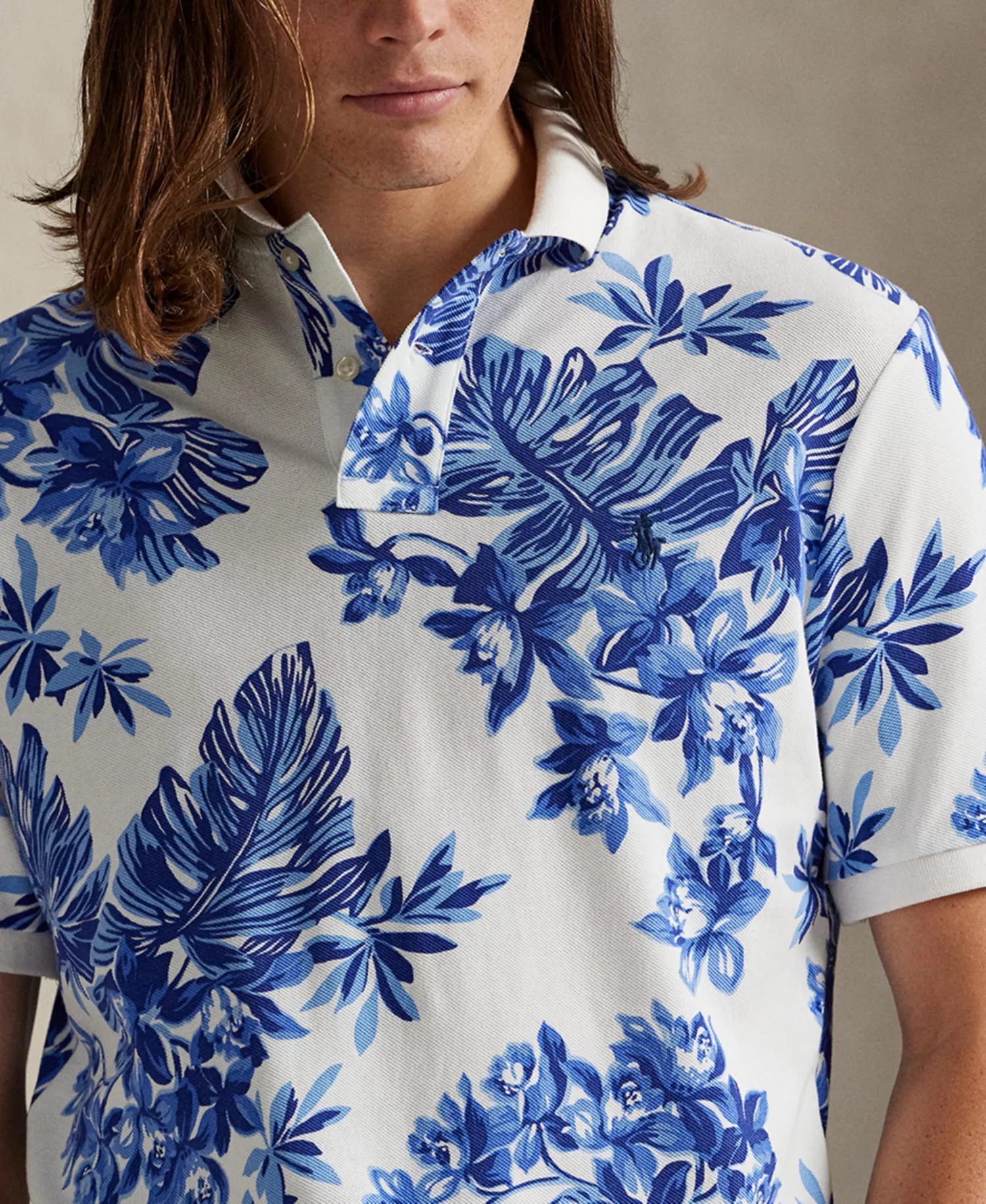 Men's Short-Sleeve Animated Mesh Classic Polo Shirt - Tropical White - L