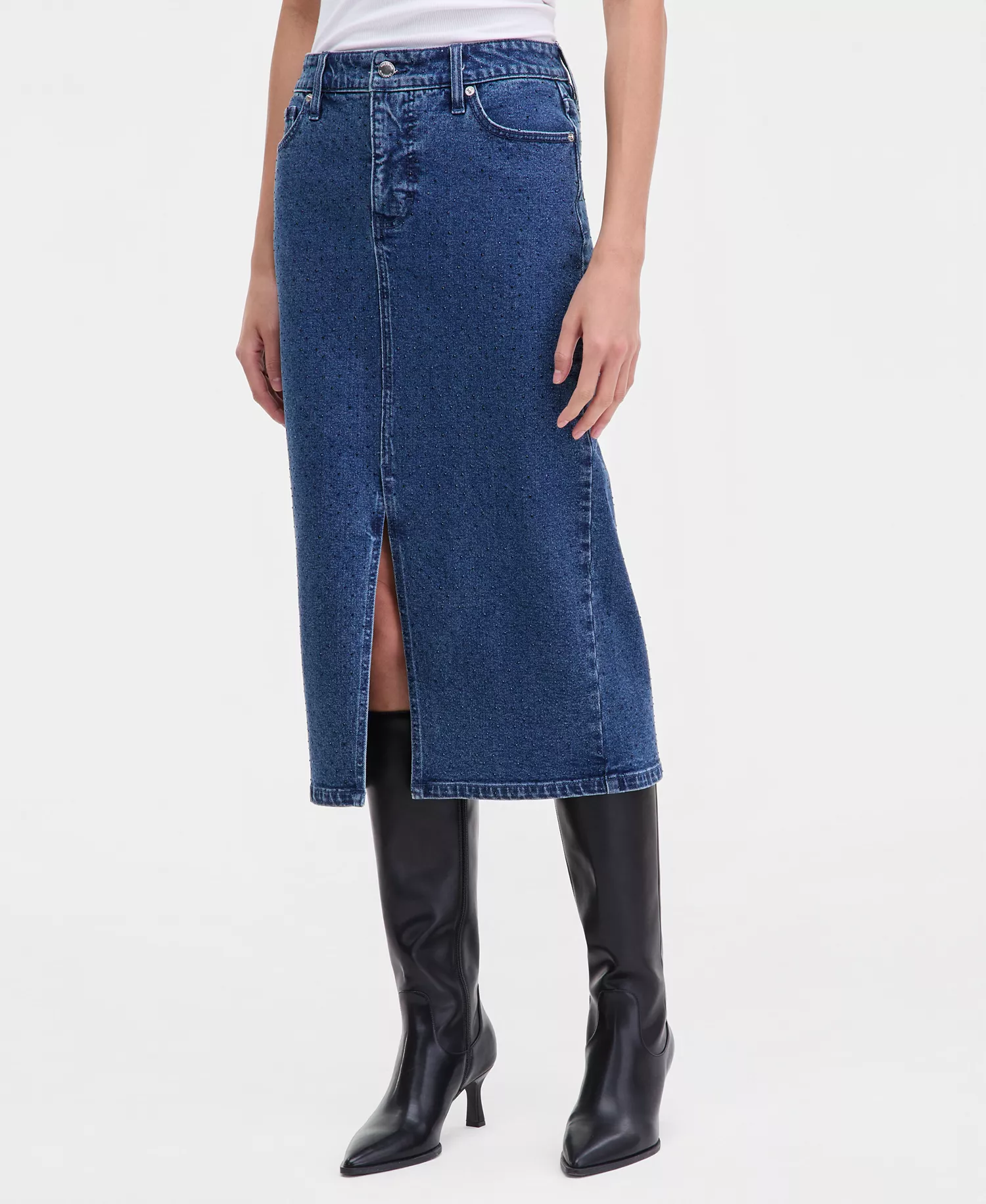 Women's Studded Denim Cotton Midi Skirt, Macy's Exclusive - Liana Wash - 0