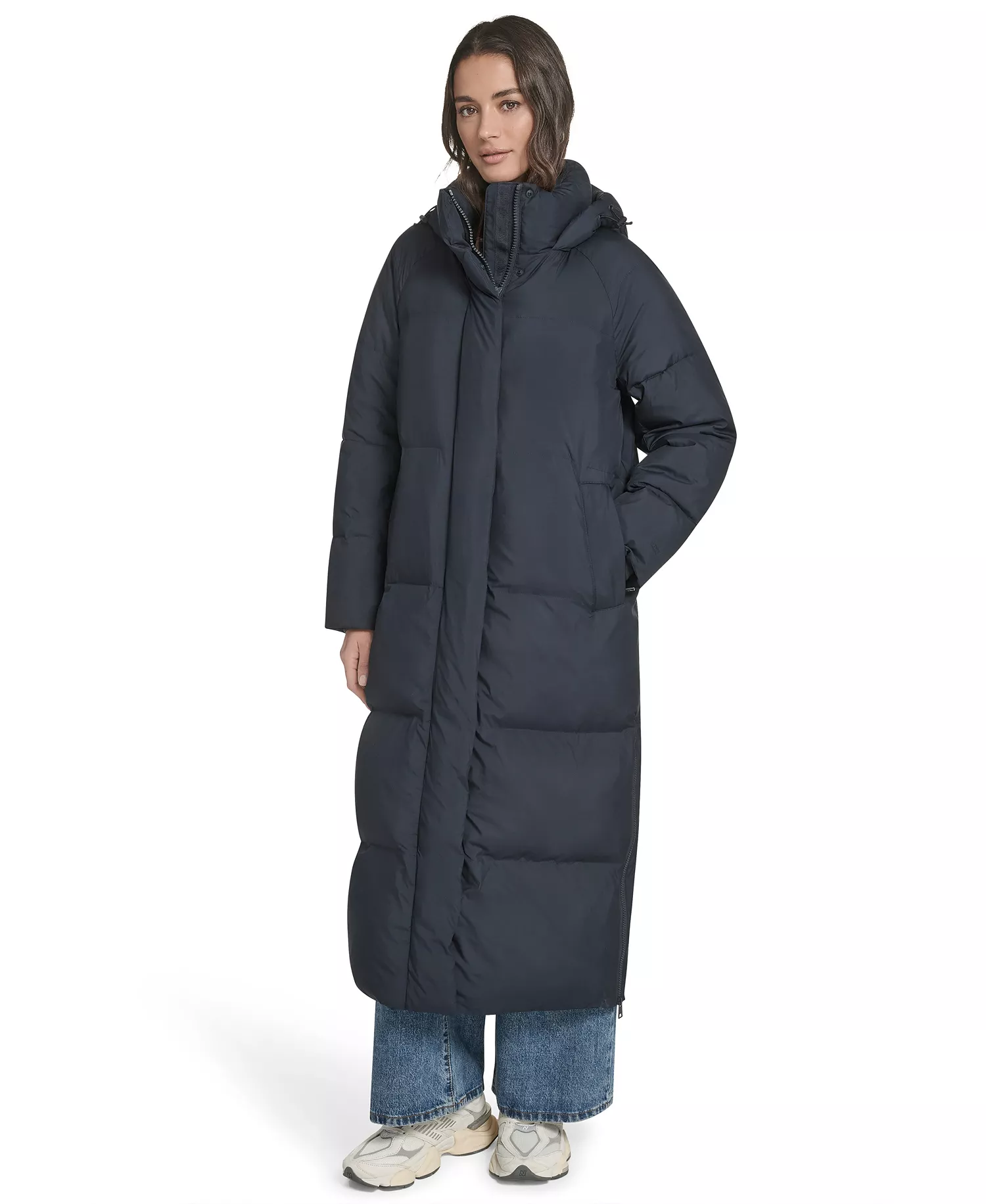 Women's Regular Extra Long Quilted Parka Jacket - Navy - L
