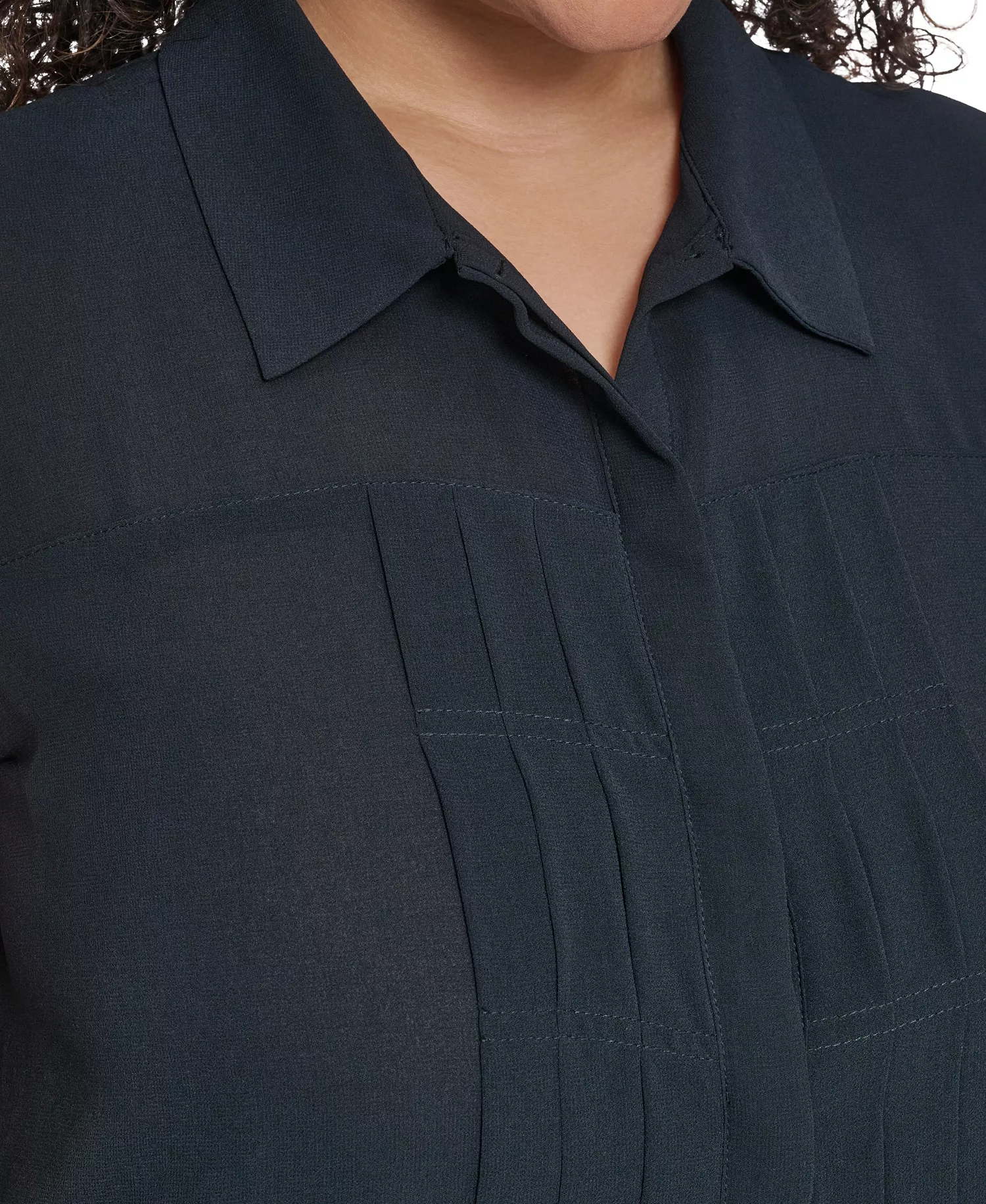Plus Size Collared Neck Sleeveless Top - Navy - 1X