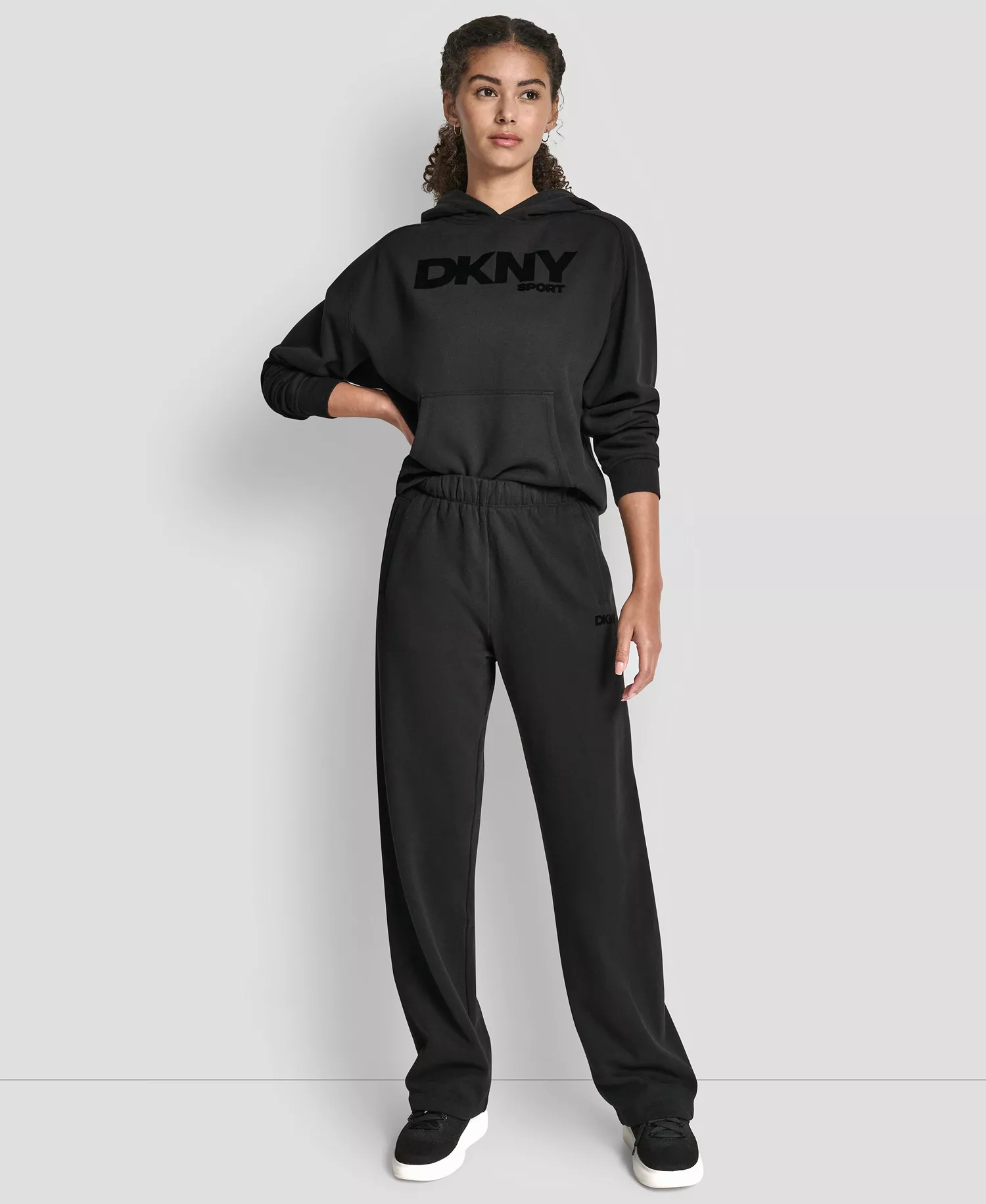 Women's Flocked Logo Boyfriend Open Leg Pants - Black - L