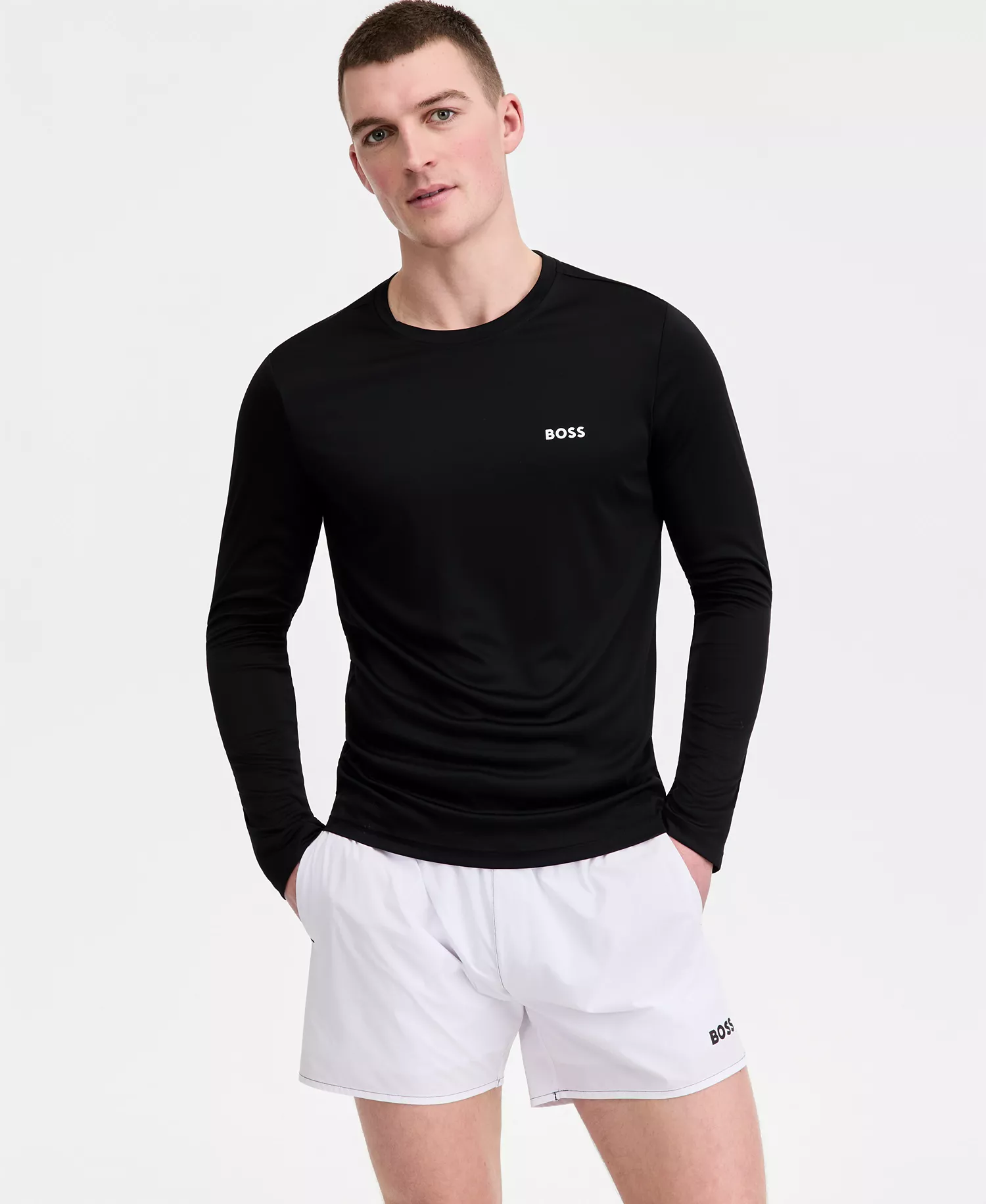 BOSS by Men's Long-Sleeve UV Protection Rashguard Swim Shirt - Black - 2XL