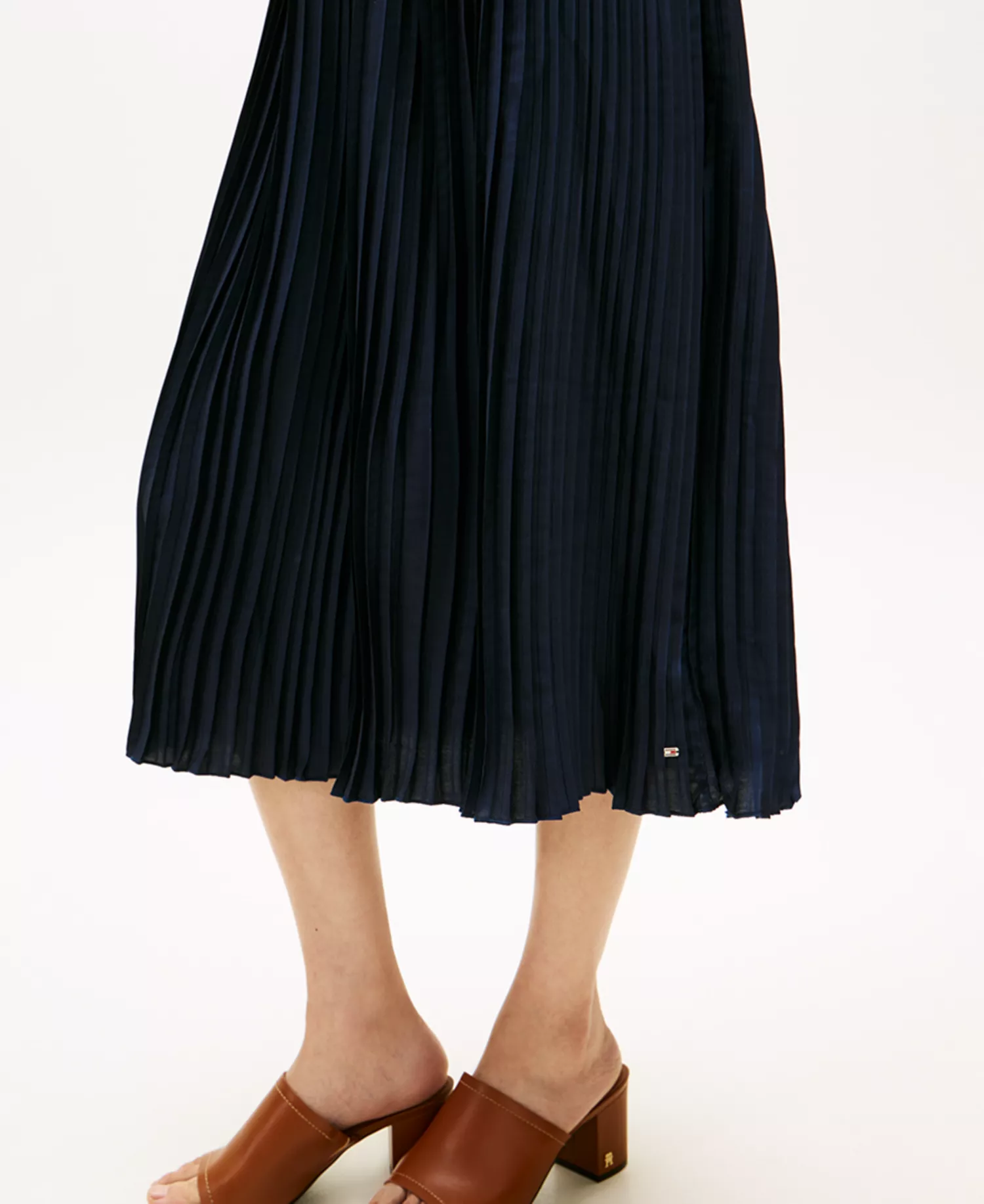 Women's Mix Media Pleated Sleeveless Midi Dress - Dark Night Navy - L