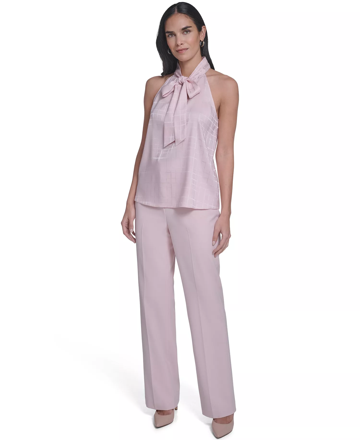 Women's Sleeveless Tie Neck Blouse - Petal - L