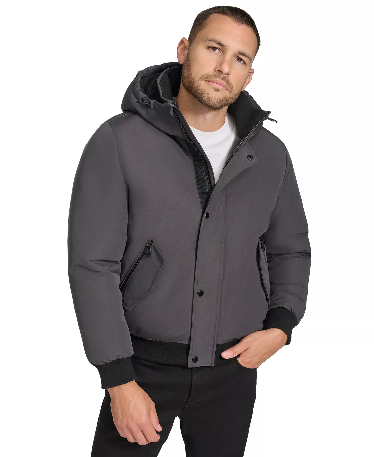 Men's Arctic Faille Parka Bomber with Sherpa lined Hood - Iron - 2XL
