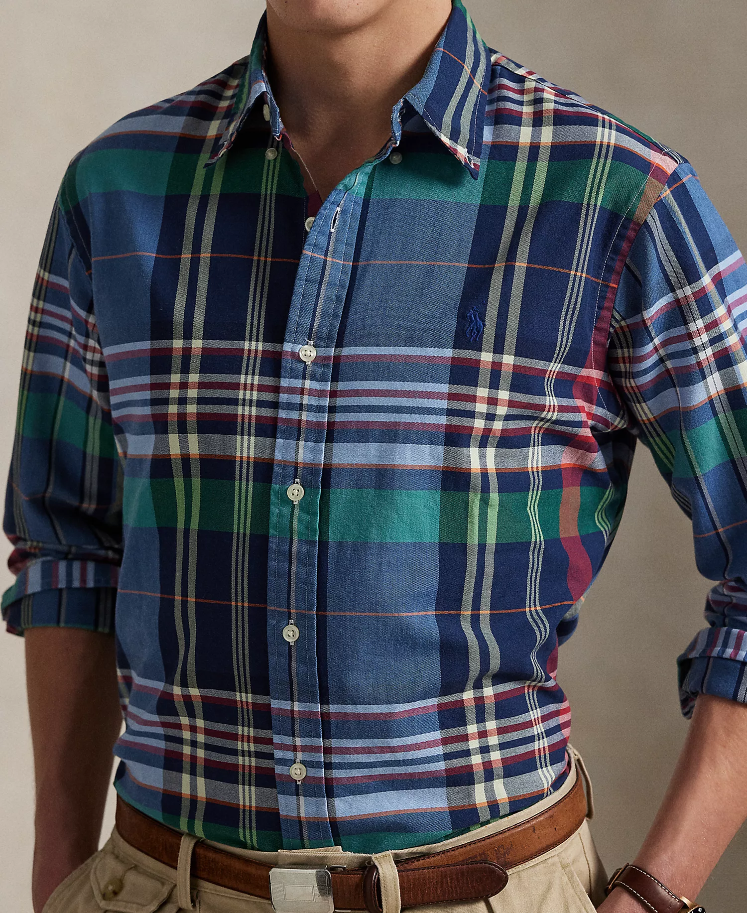 Men's Classic-Fit Plaid Oxford Shirt - Blue Red Multi - 2XL