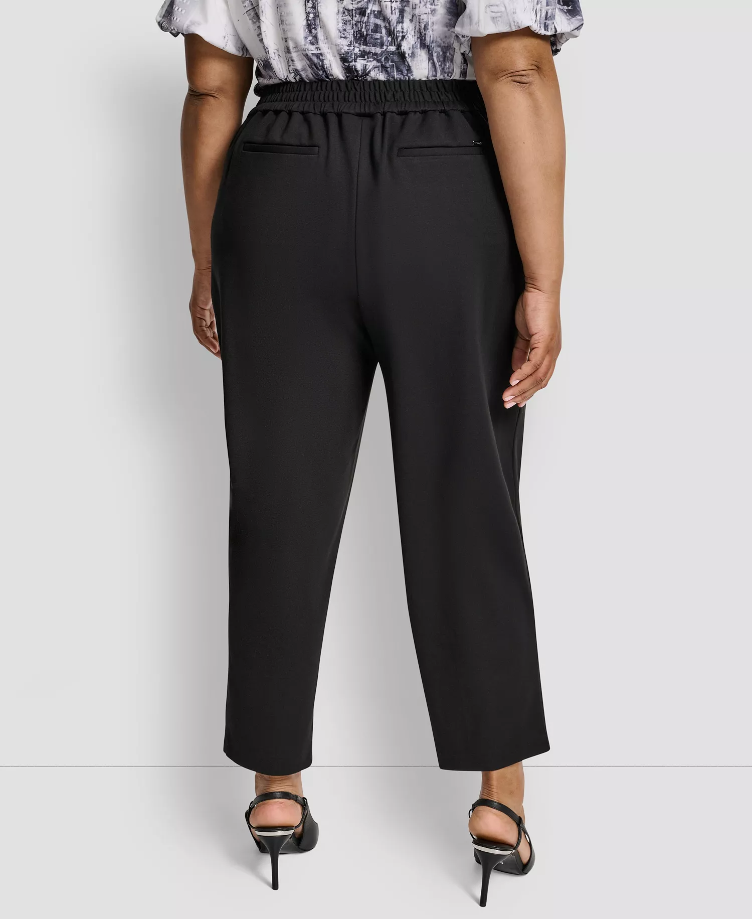Plus Size Pleated Ponte Ankle Pants - Black - 14W