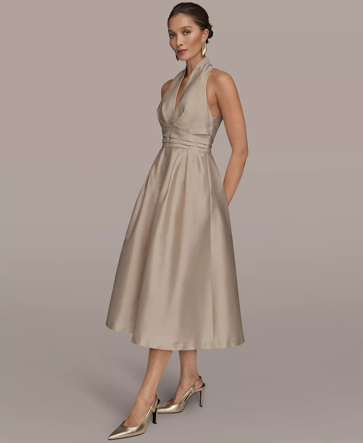 Women's A-Line Halter Midi Dress - Gold - 10