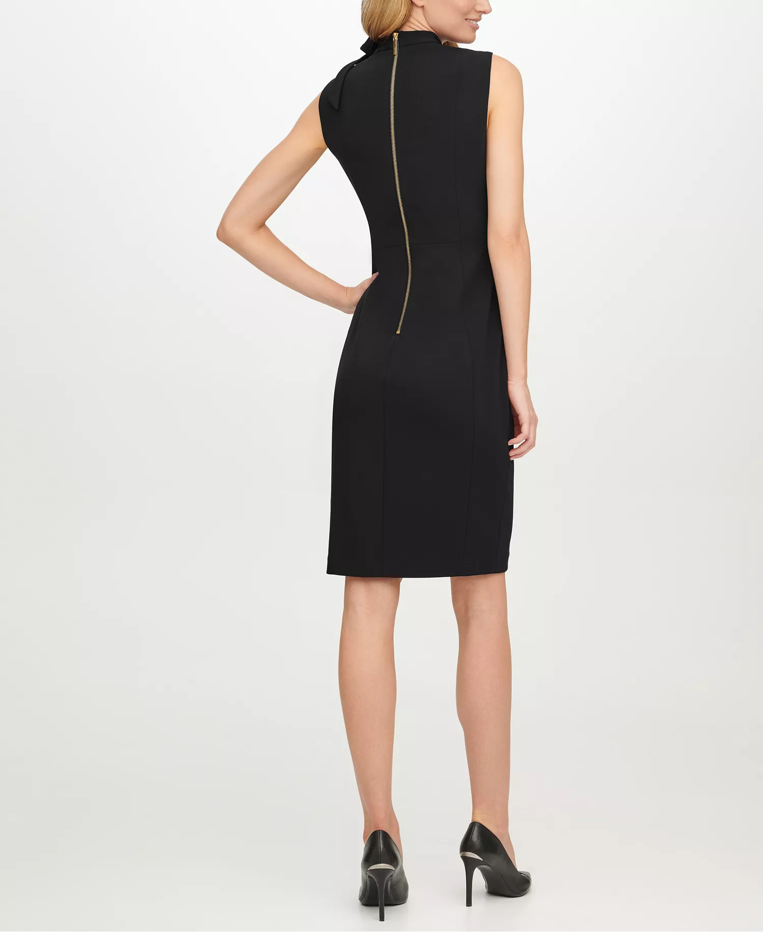 Petite Bow-Neck Sheath Dress - Black - 10P
