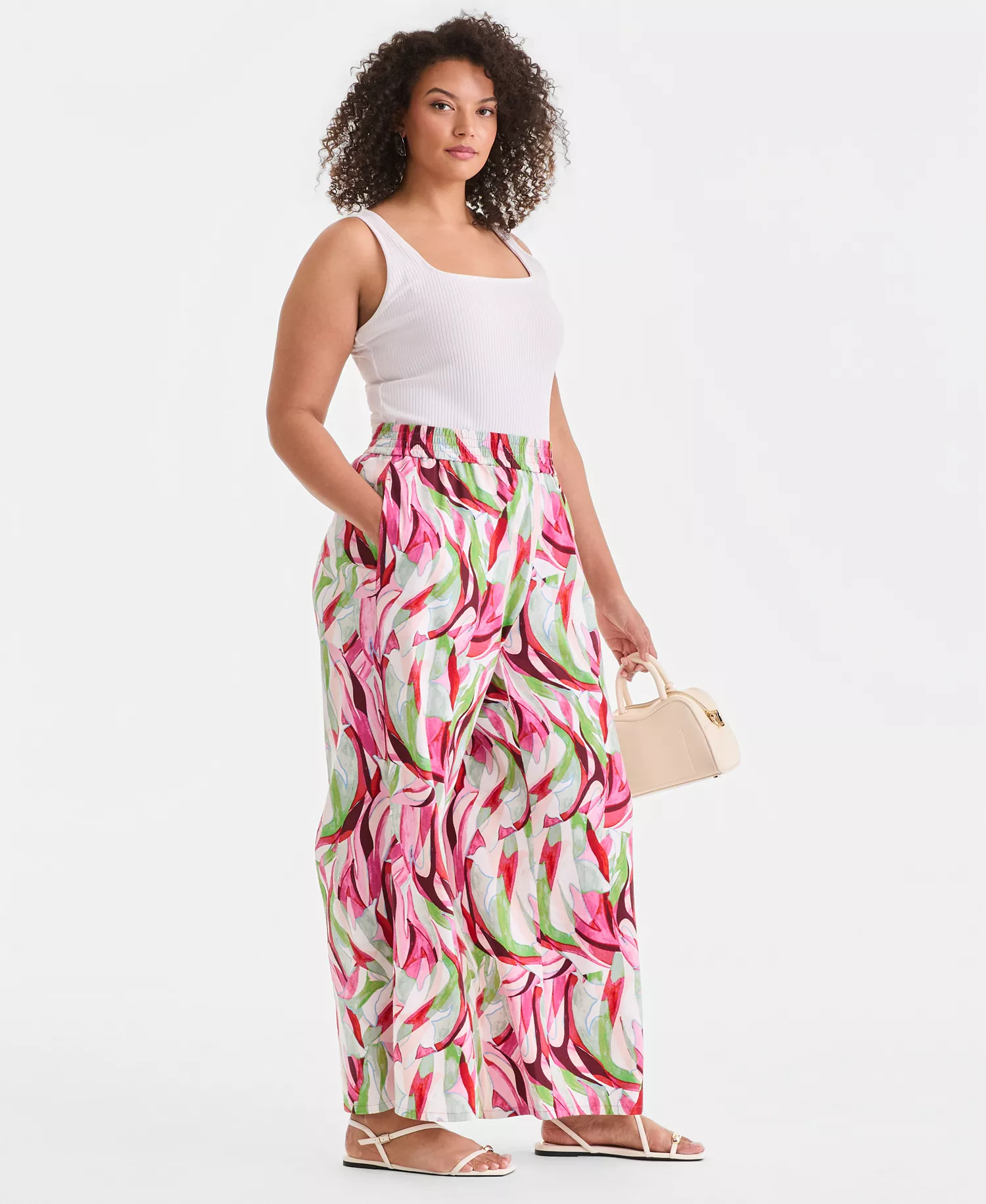 Plus Size Printed Pull-On Wide-Leg Pants, Created for Macy's - Casey Abstract - 0X
