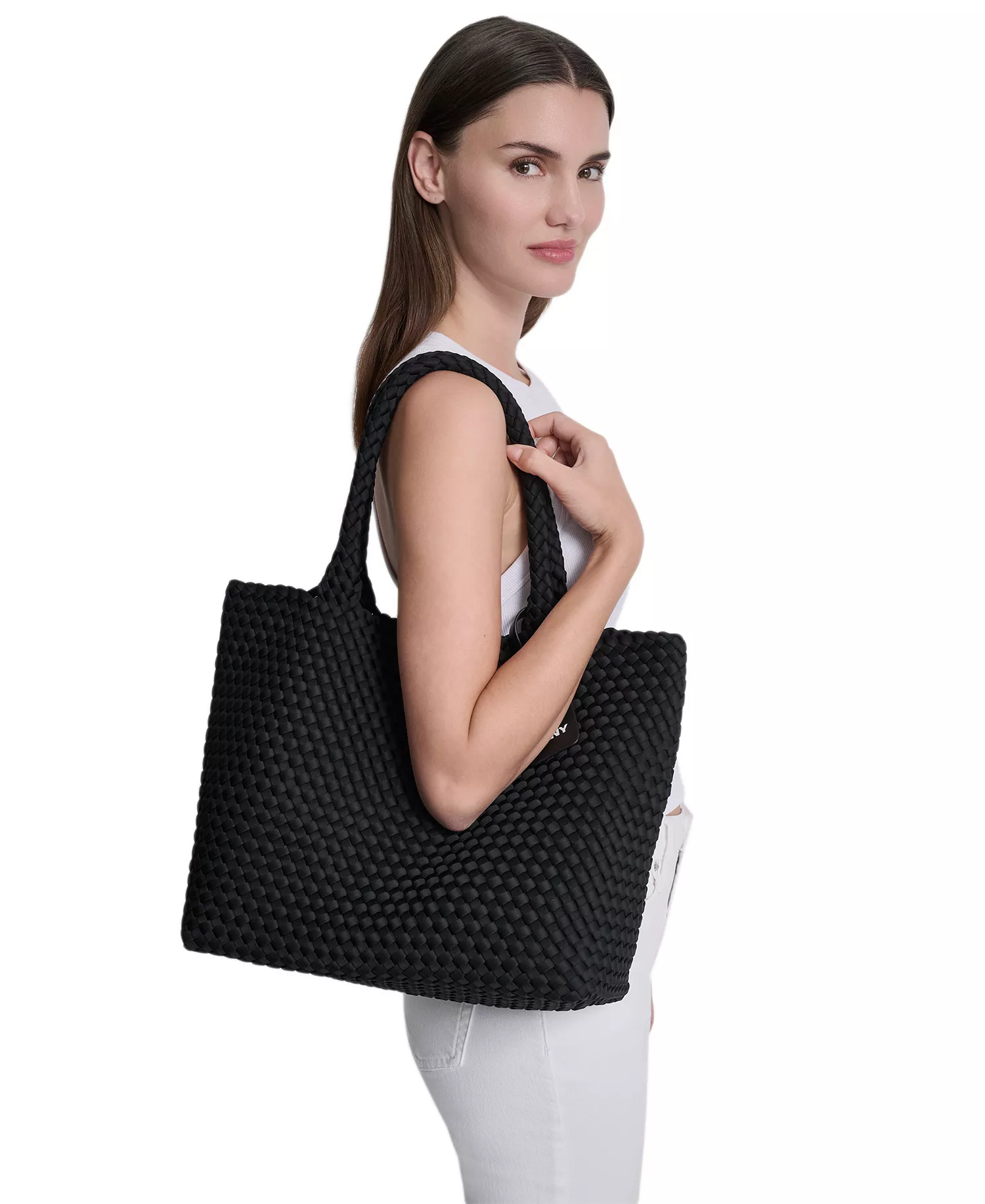 Giselle Large Magnet Closure Tote Bag - Black/Silver - No Size