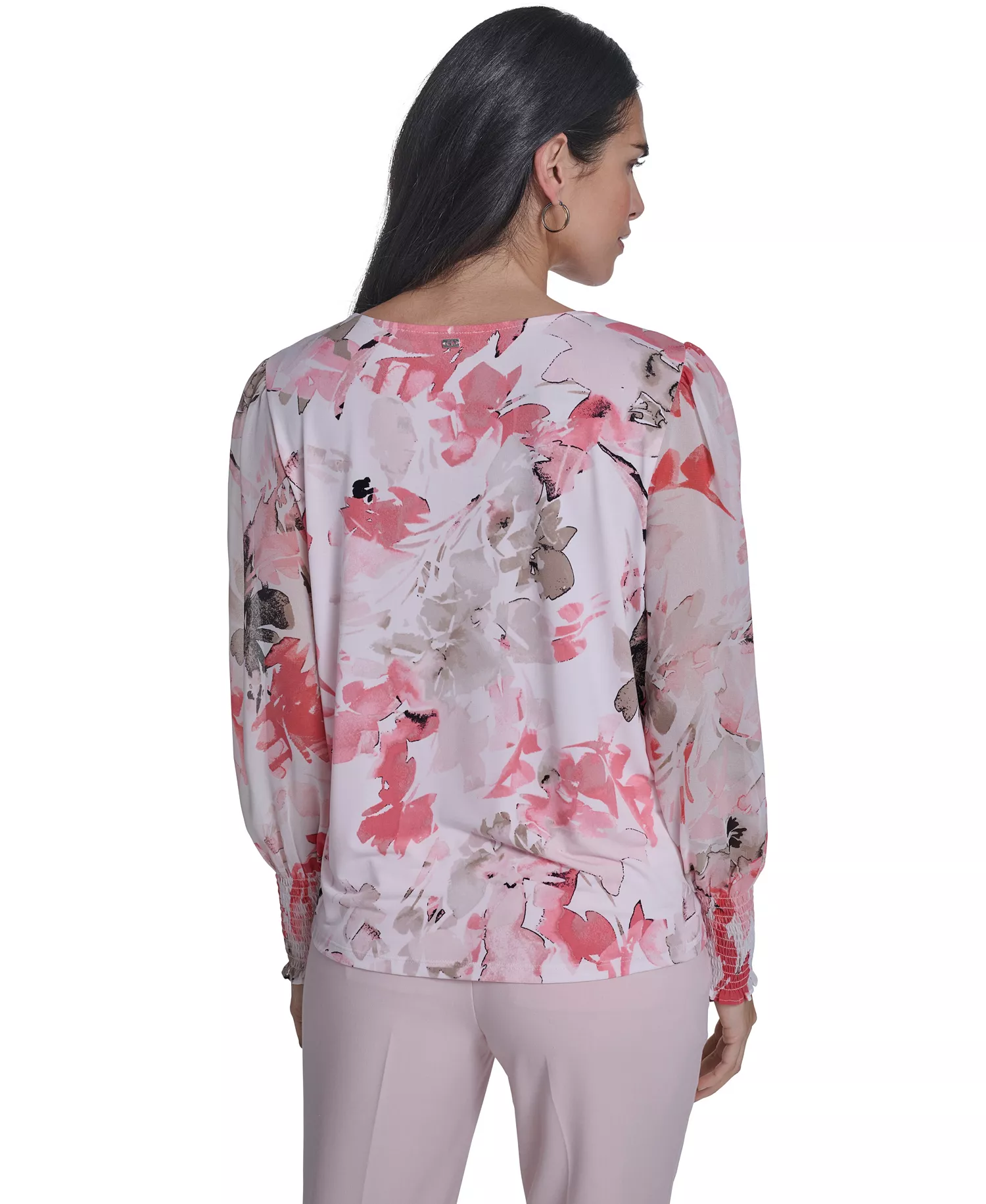 Women's Mixed Media Long-Sleeve Top - Petal/latte Multi - L