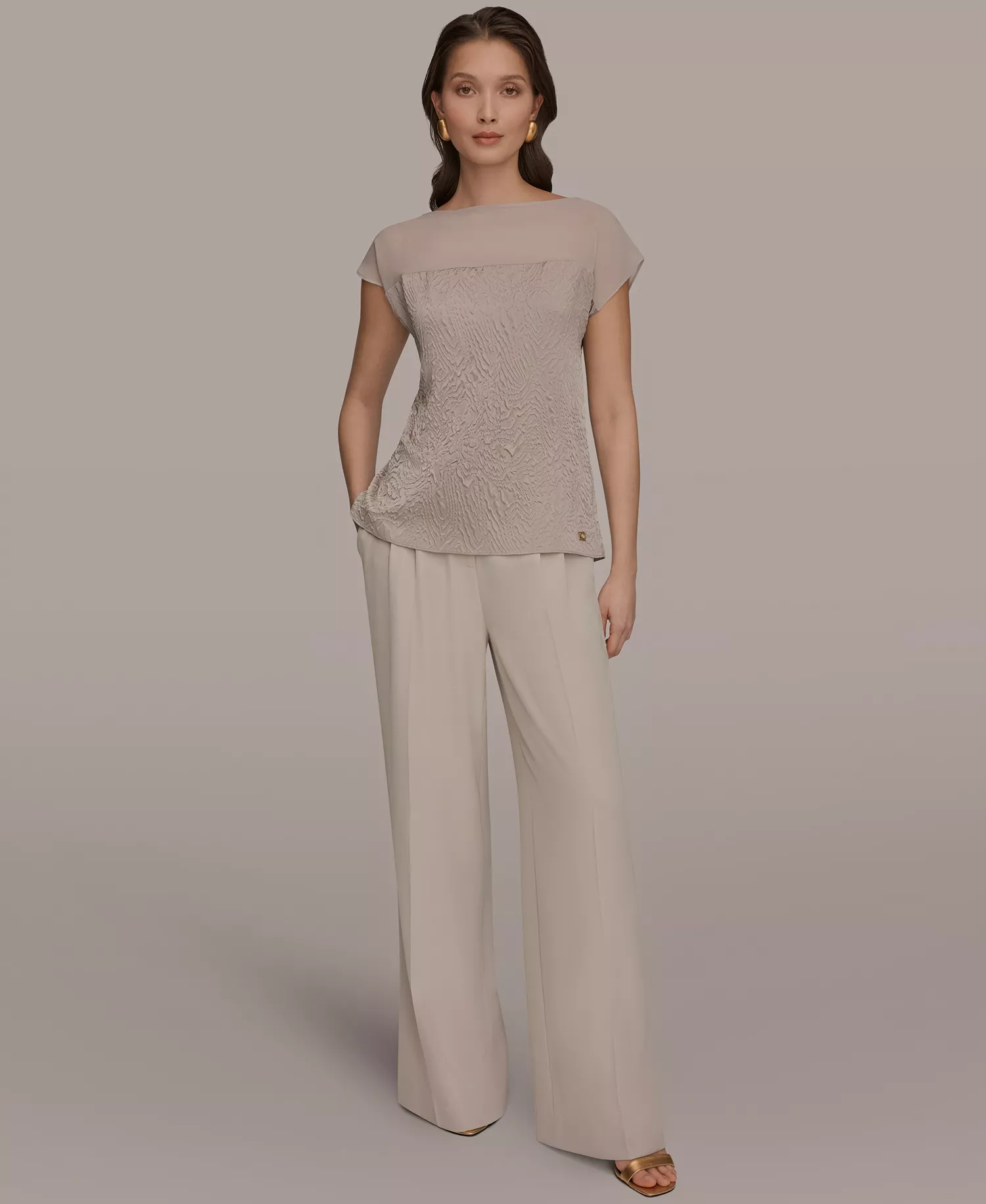 Women's Mixed Media Extended Shoulder Top - Turin - L