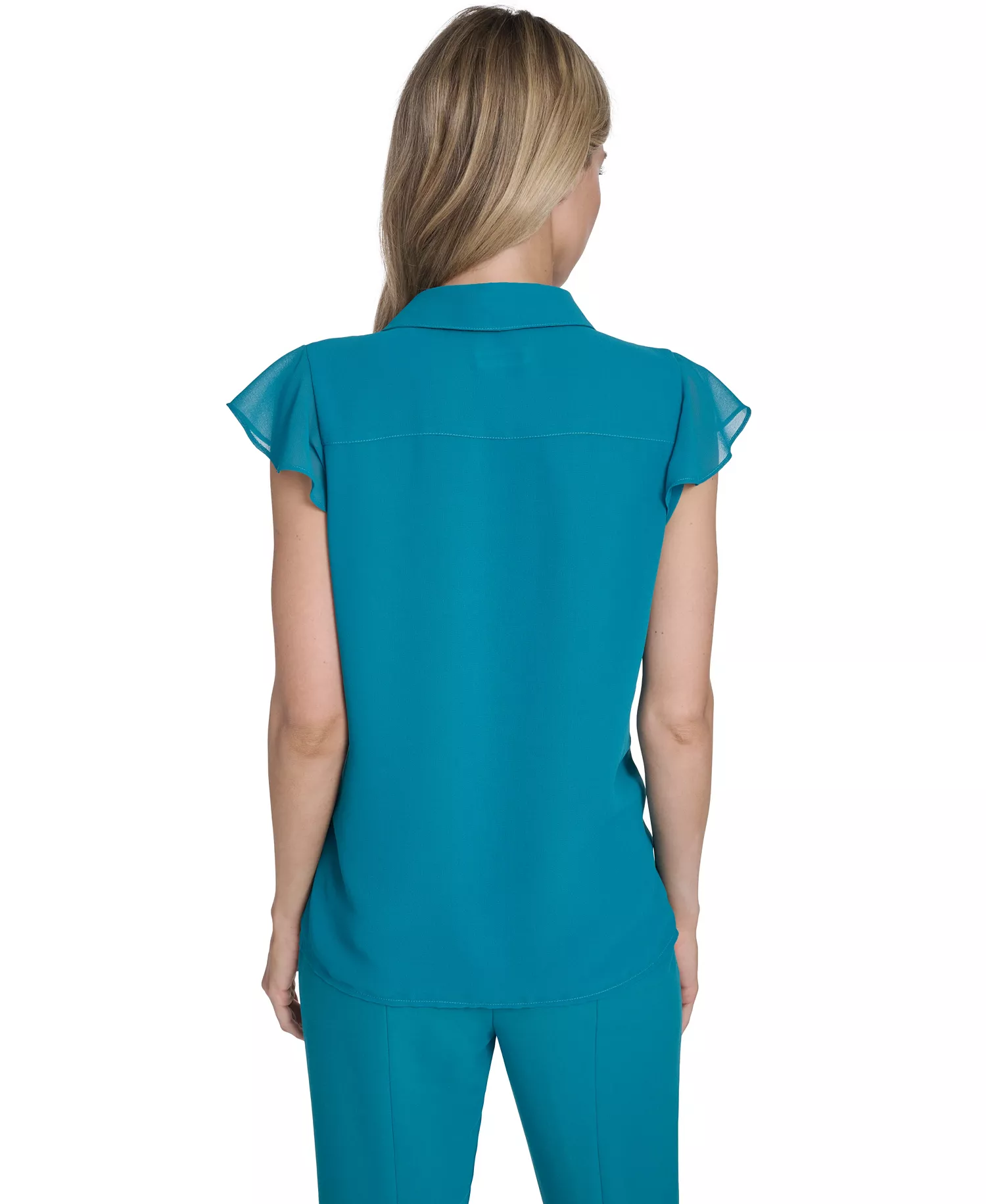 Petite Short-Sleeve Ruffle Top - Petrol - P/L