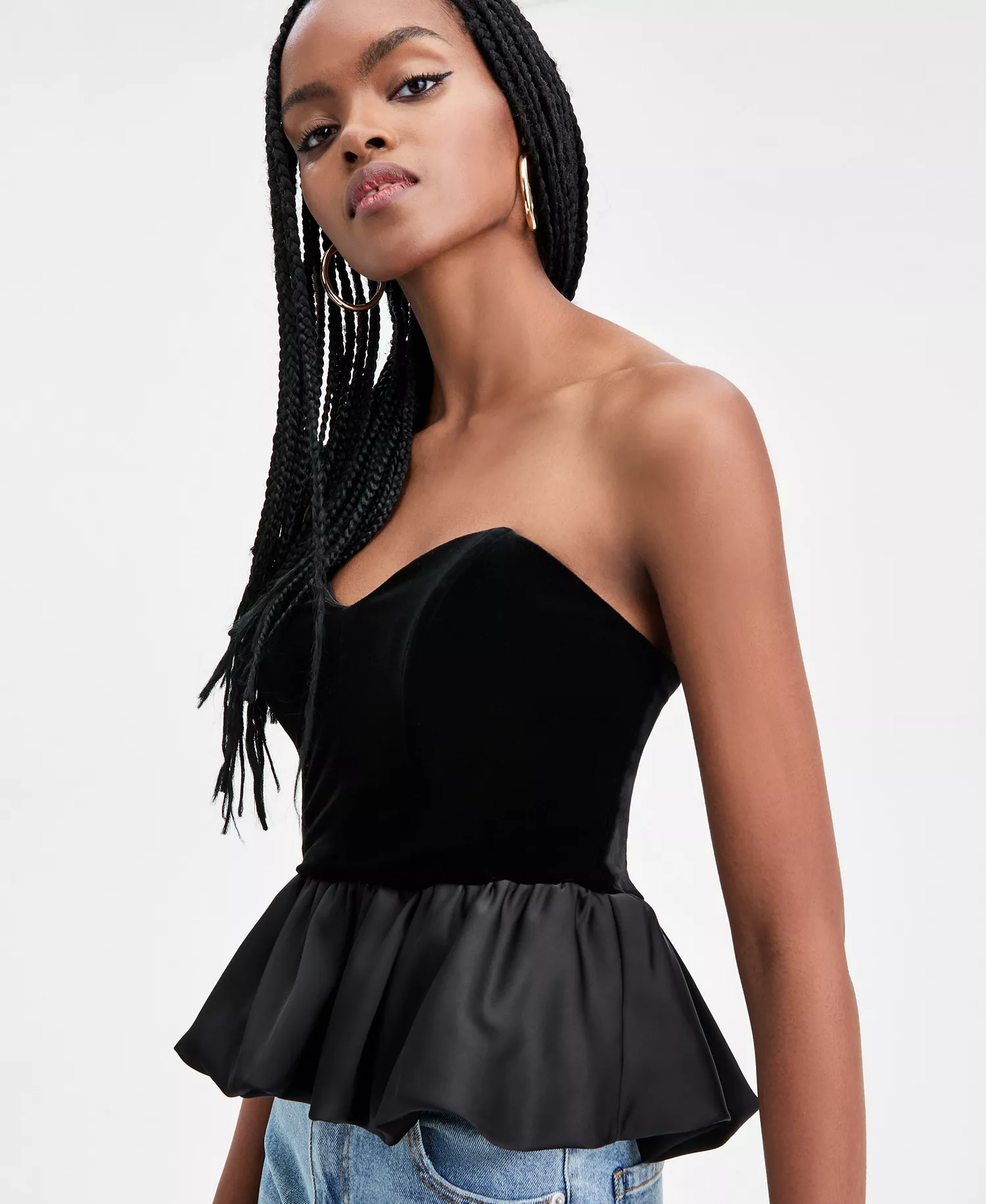 Women's Velvet Peplum Corset Strapless Top, Macy's Exclusive  - Deep Black - L
