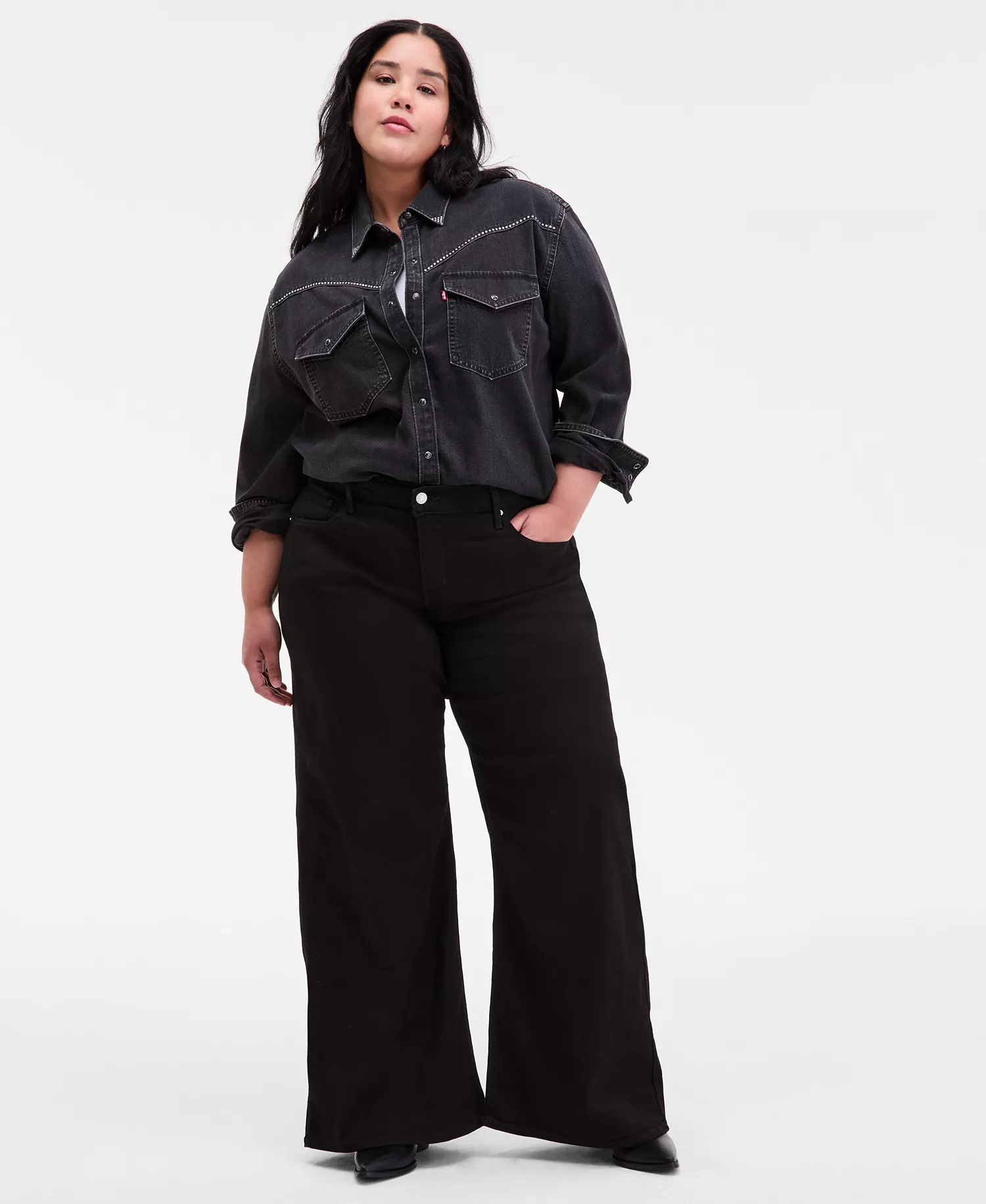 Women's 318 Shaping Stellar-Stretch Wide-Leg Jeans - Black - 14W