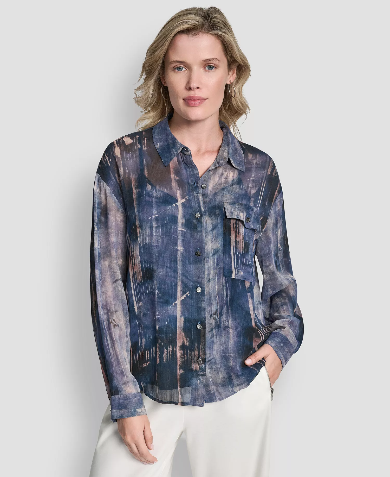 Women's Printed Long Sleeve Shirt - Hudson Lights - L