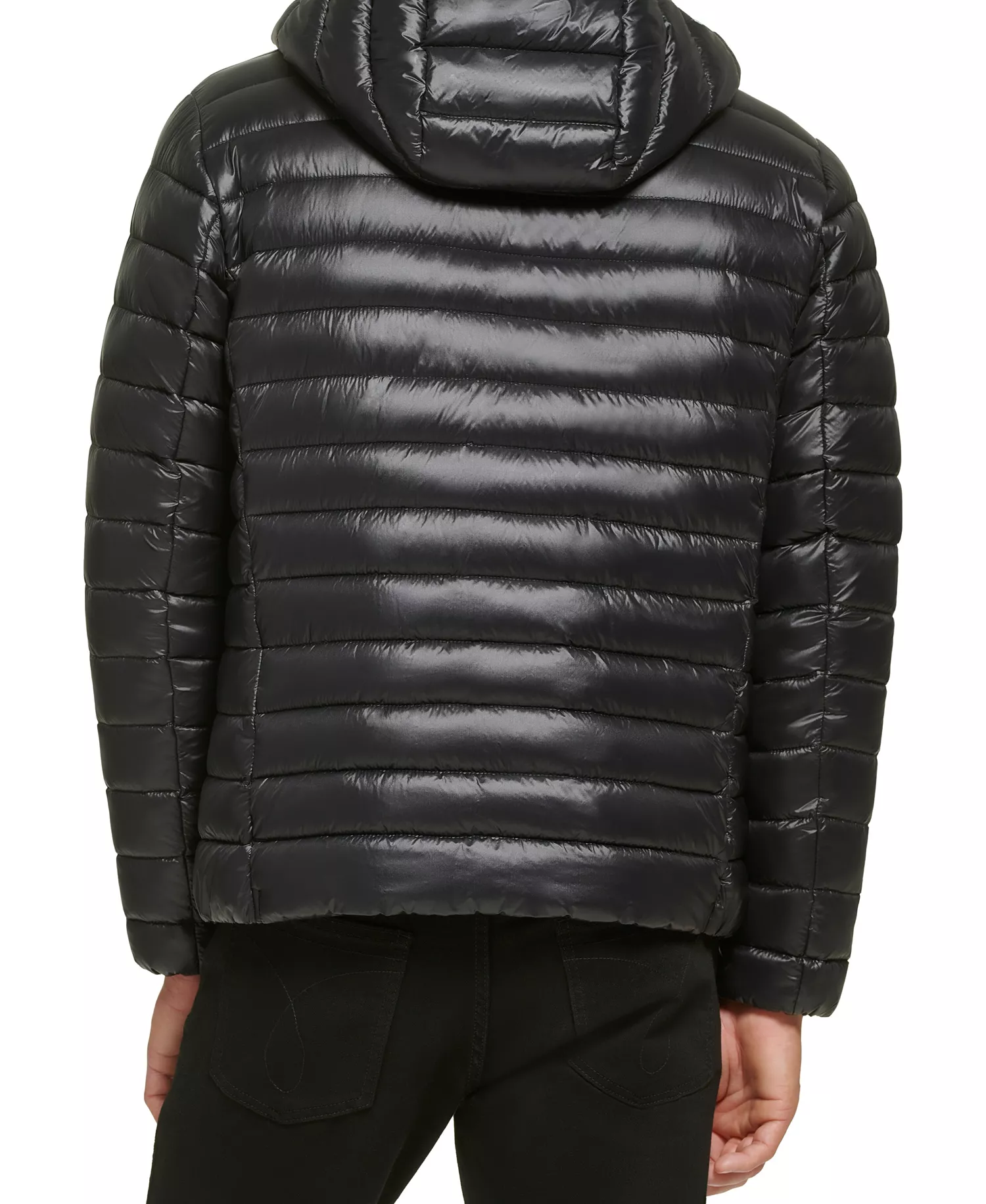 Men's Hooded & Quilted Packable Jacket - Black - 2XL