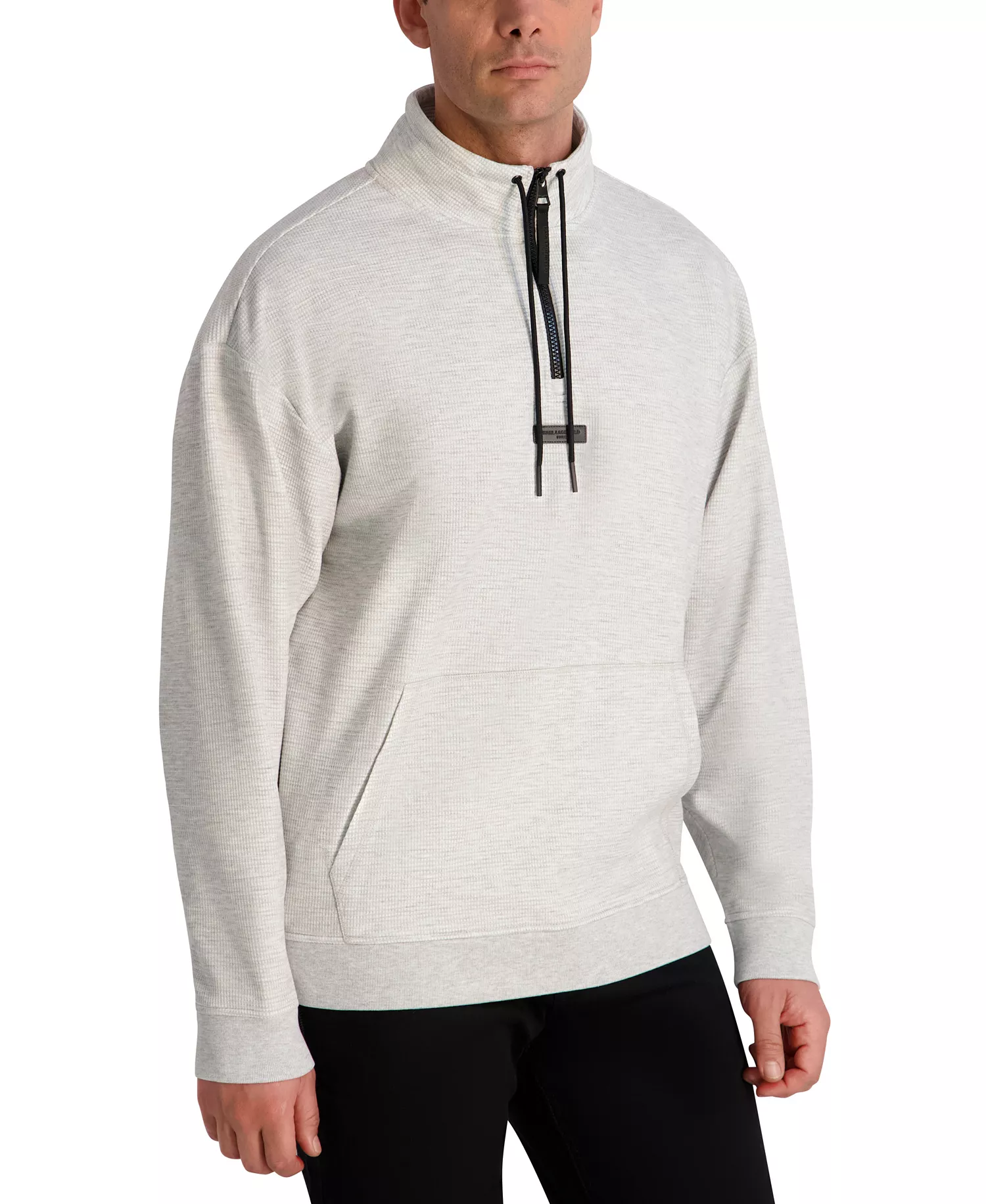 Men's Mock-Neck Waffle Textured Fleece Jacket - Gray - 2XL