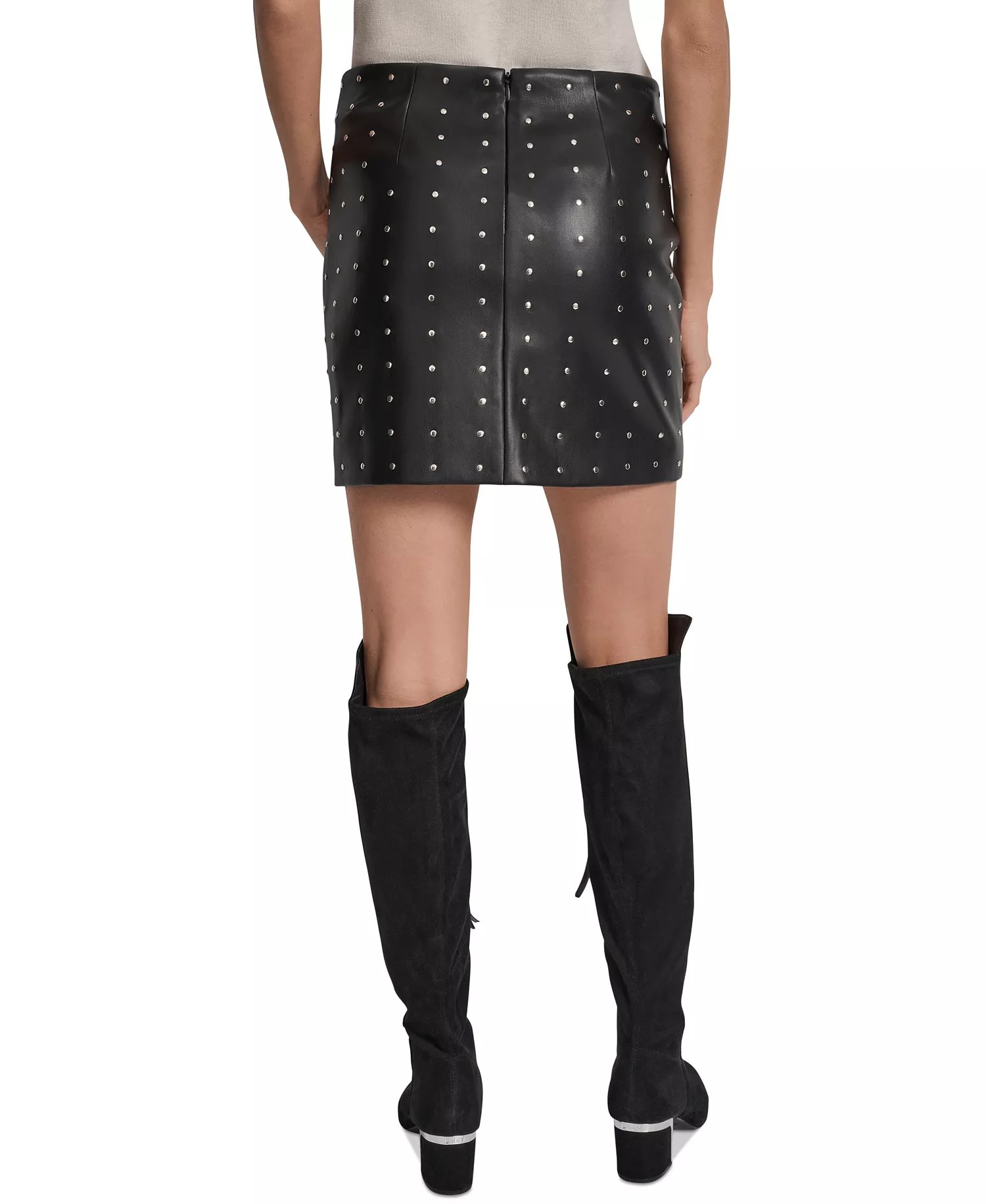Women's Embellished Faux Leather Mini Skirt - Black - 16