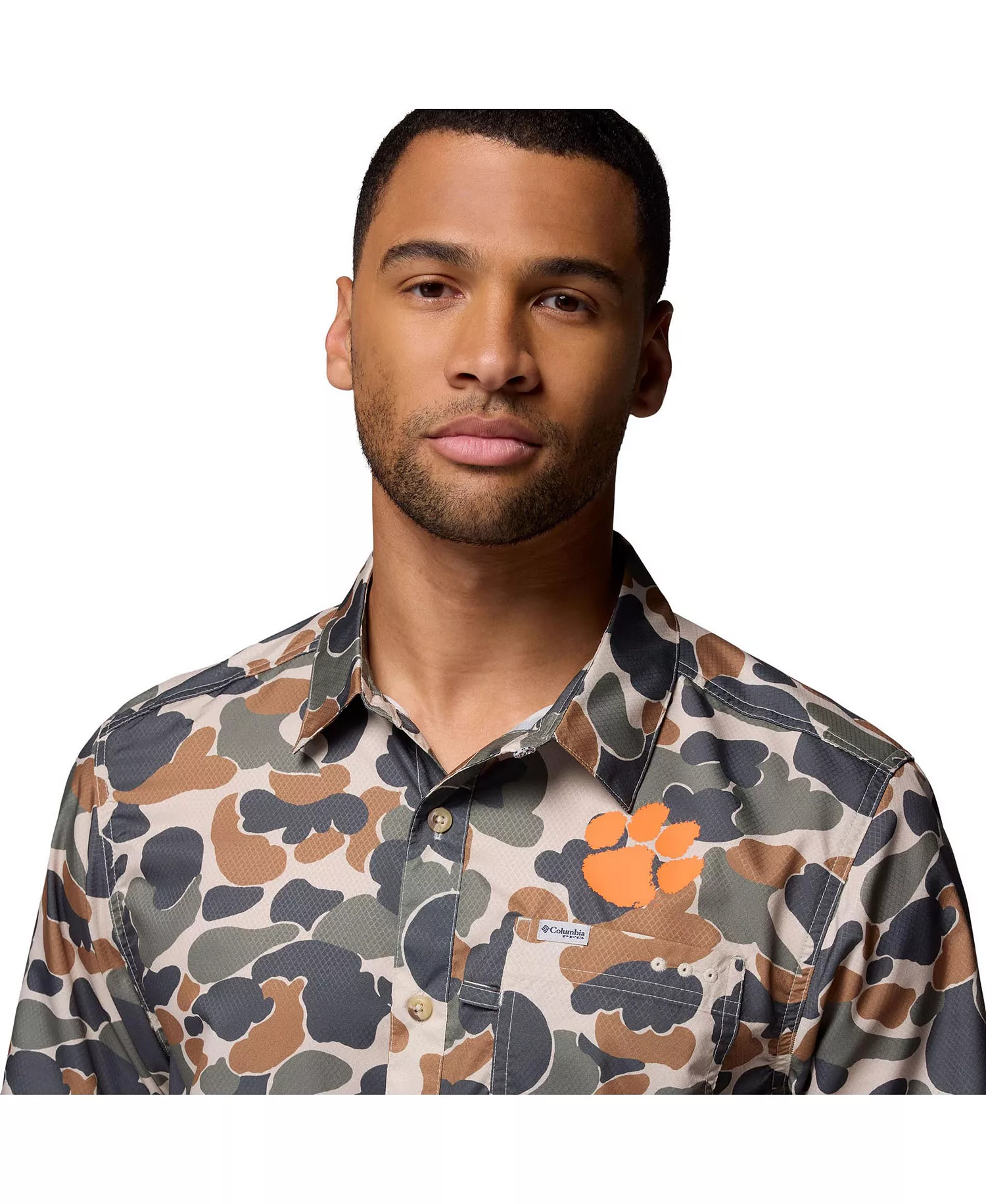 Men's Camo Clemson Tigers Super Slack Tide Omni-Wick Button-Up Shirt - Camo - L