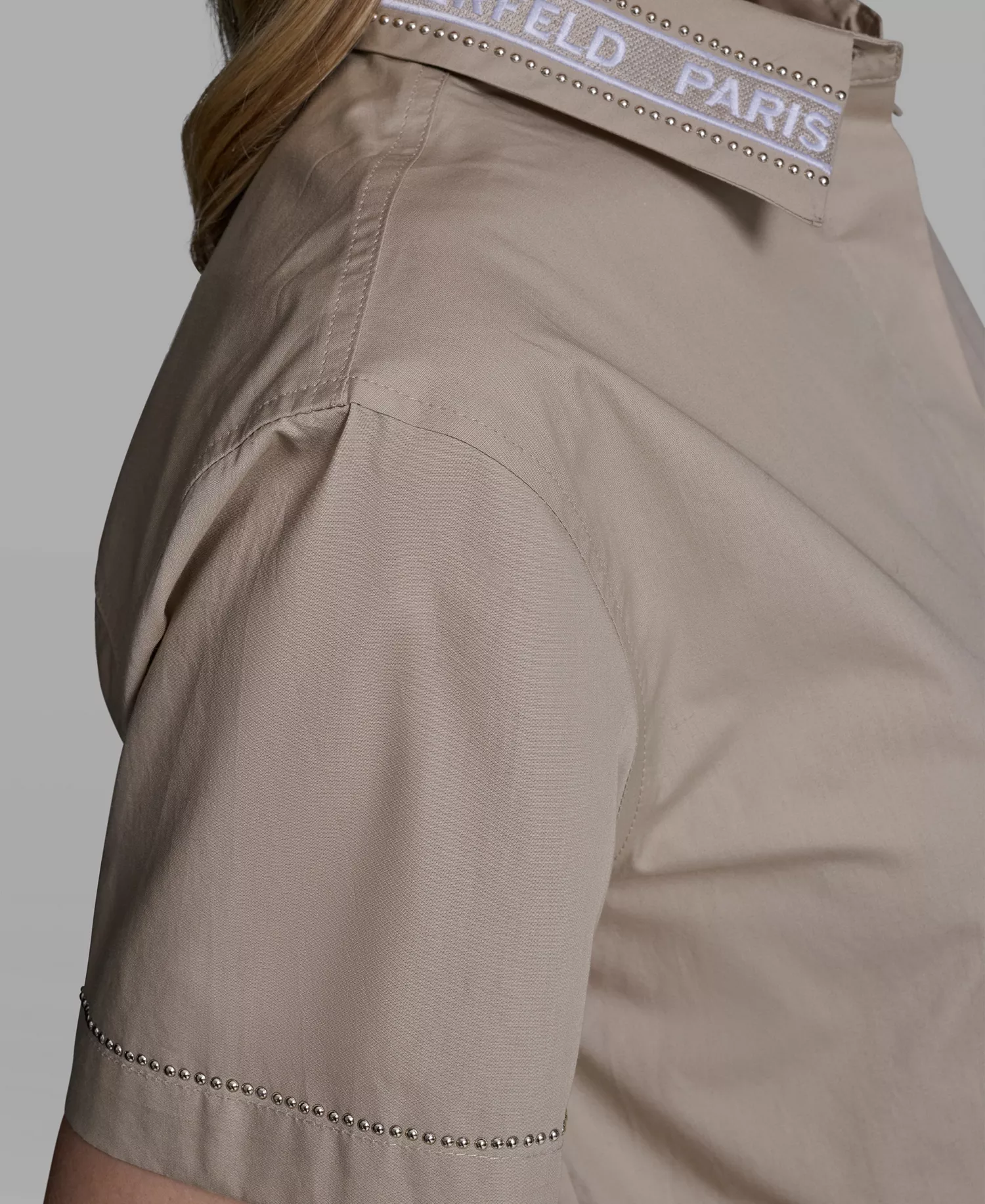 Women's Short-Sleeve KLP Embroidered-Collar Top - French Beige - L