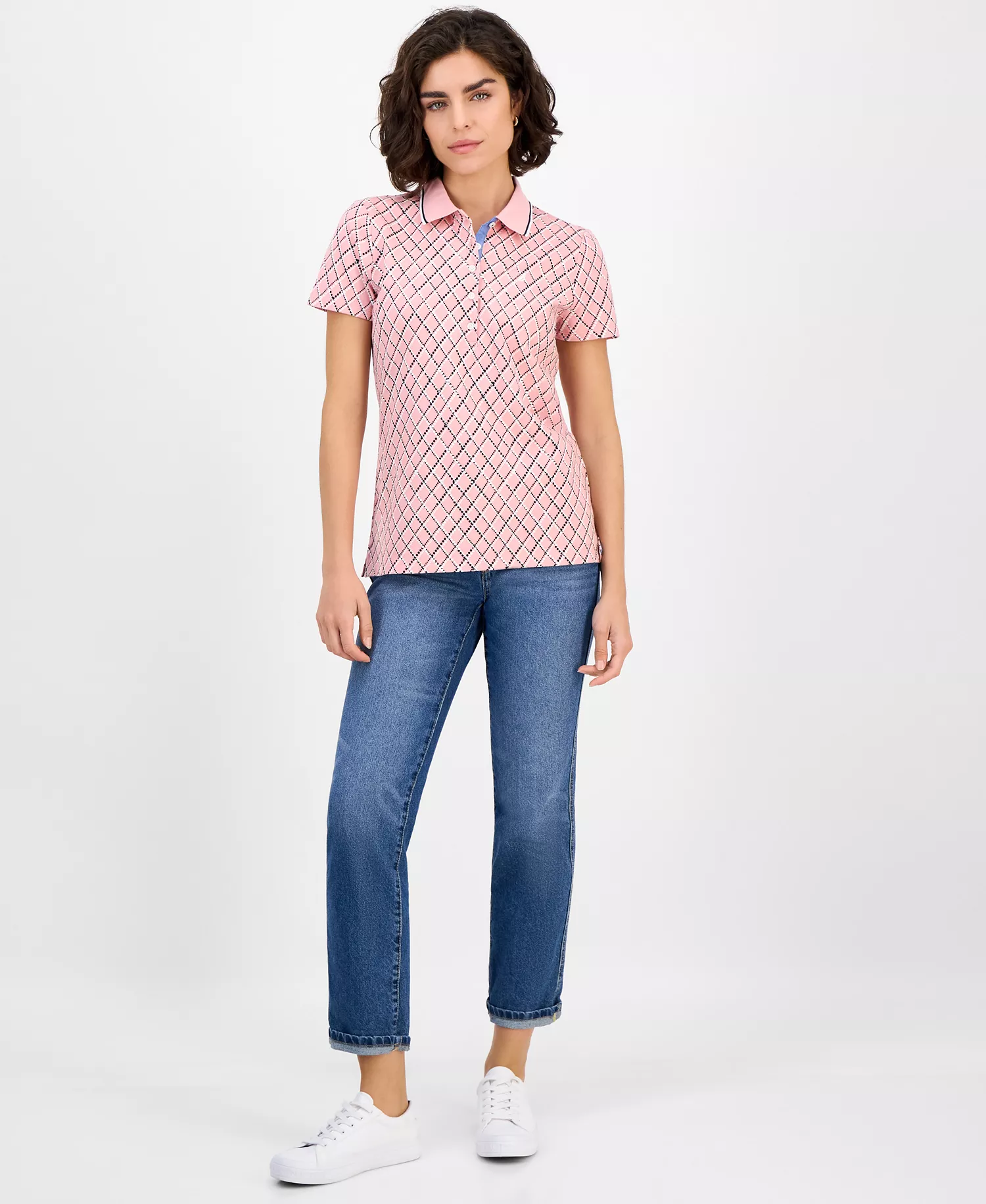 Nautica Women's Argyle Dot Polo Shirt - Bridal Rose Multi - L