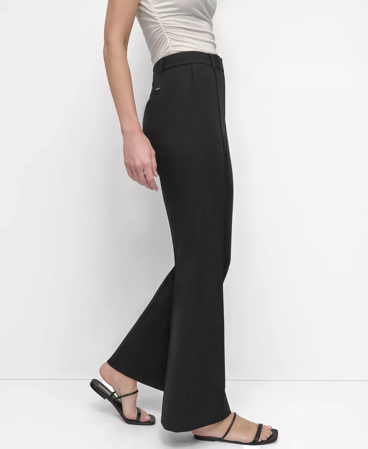 Women's Pintuck Mid-Rise Flare-Leg Pants - Black - 10