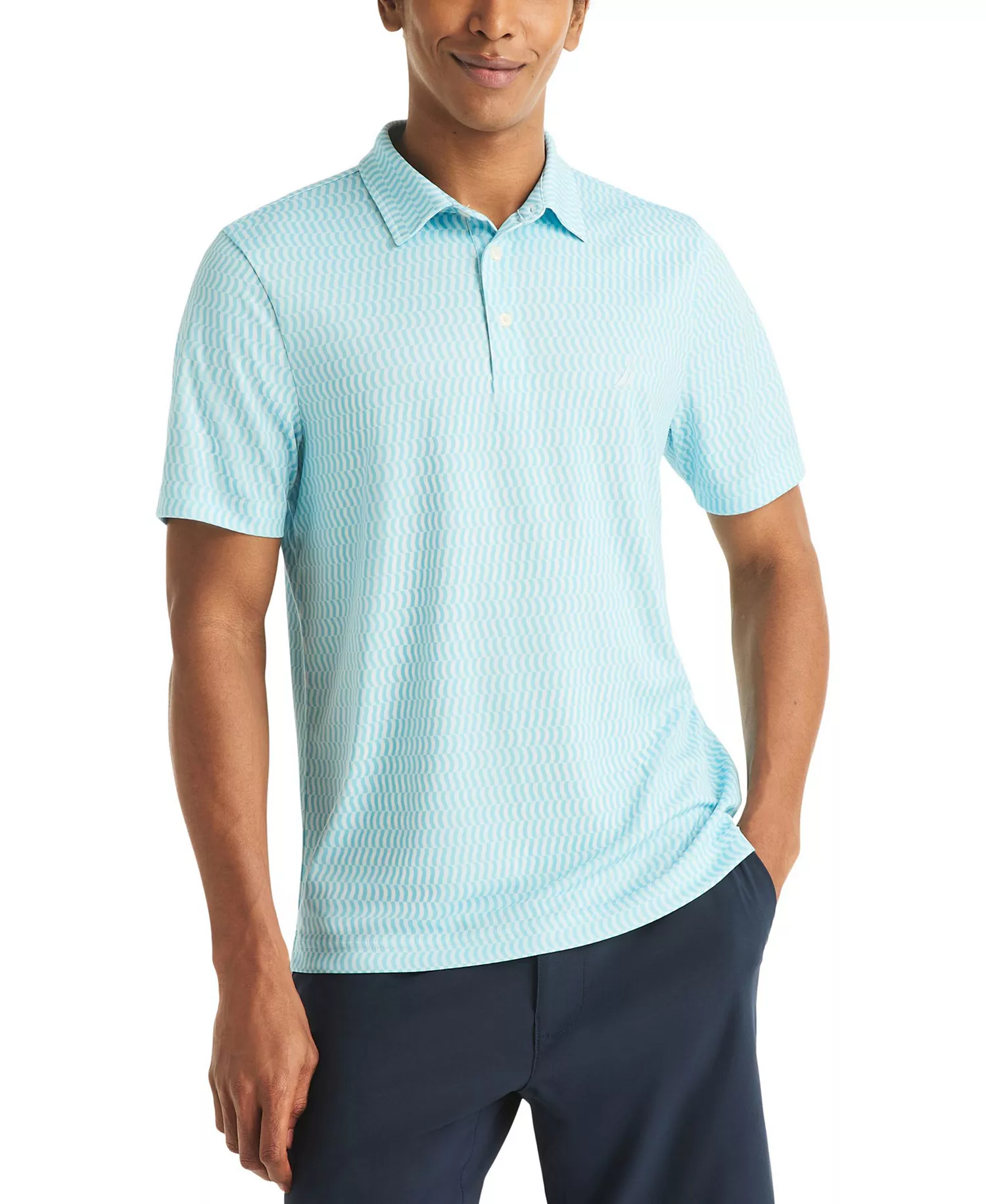 Men's Short-Sleeve Geo Print Golf Polo Shirt - Baby Blue - L