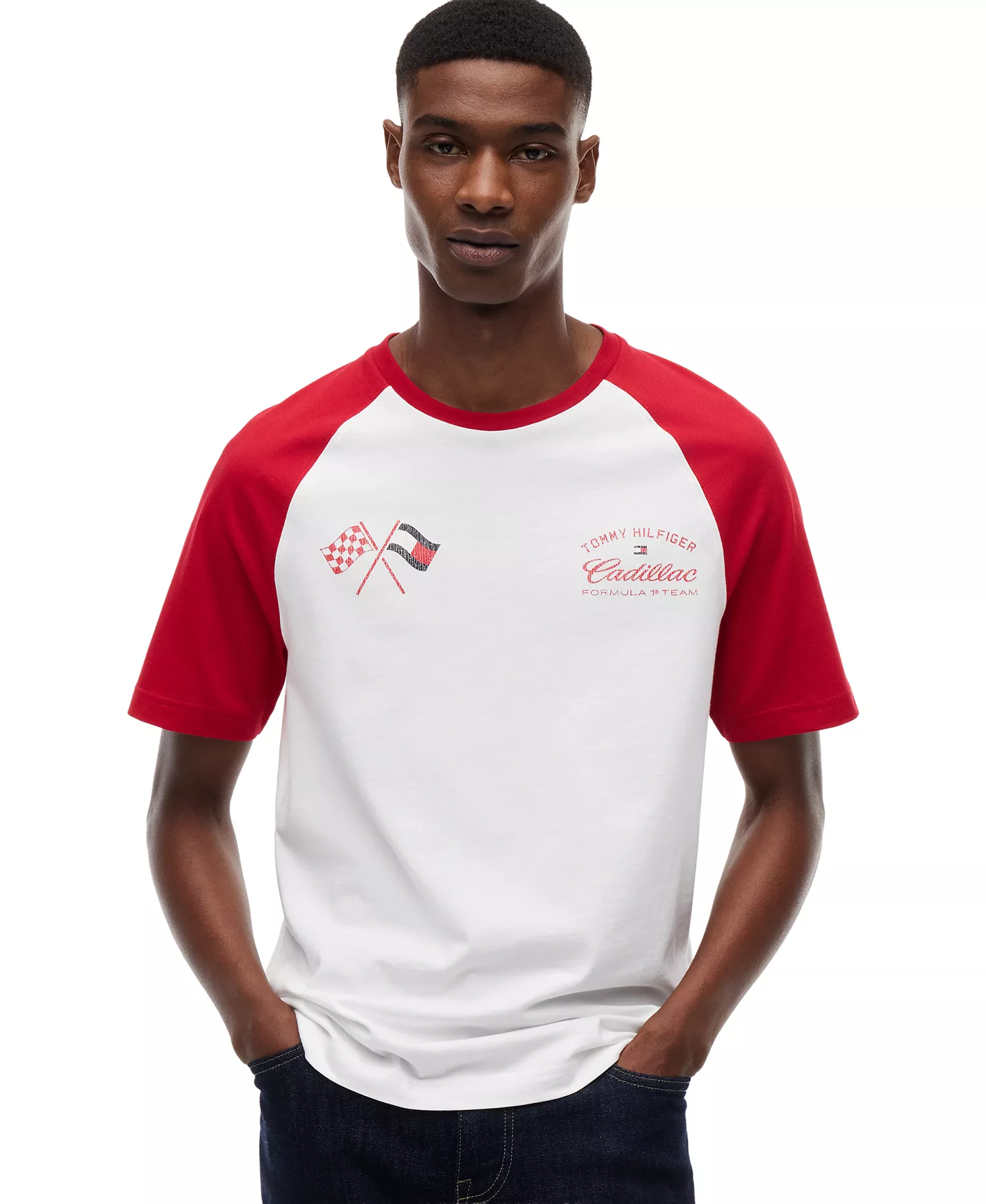 x Cadillac F1® Men's Varsity Raglan T-Shirt - White / Red - L