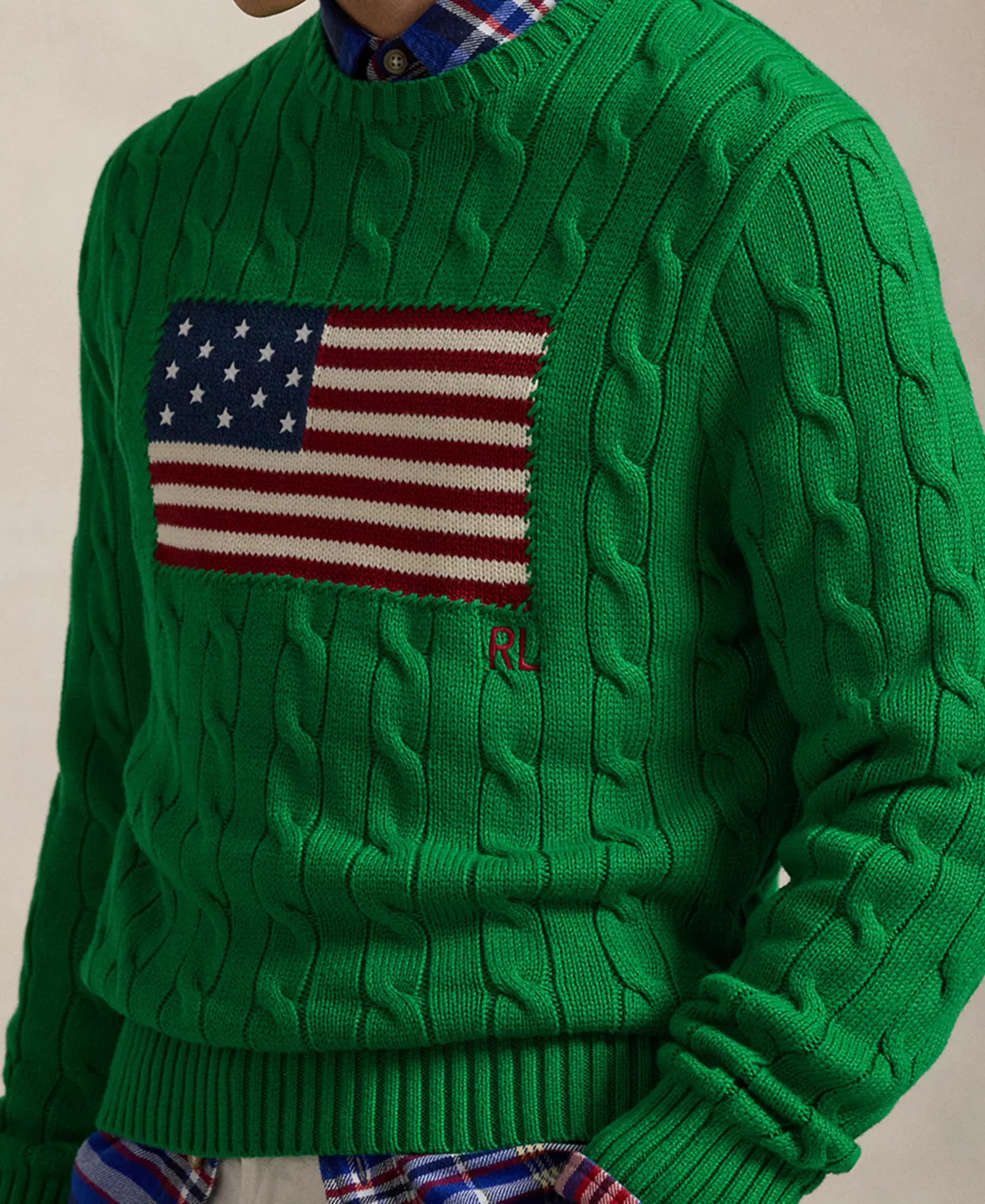 Men's  Cable-Knit Flag Sweater - Billard Green - L